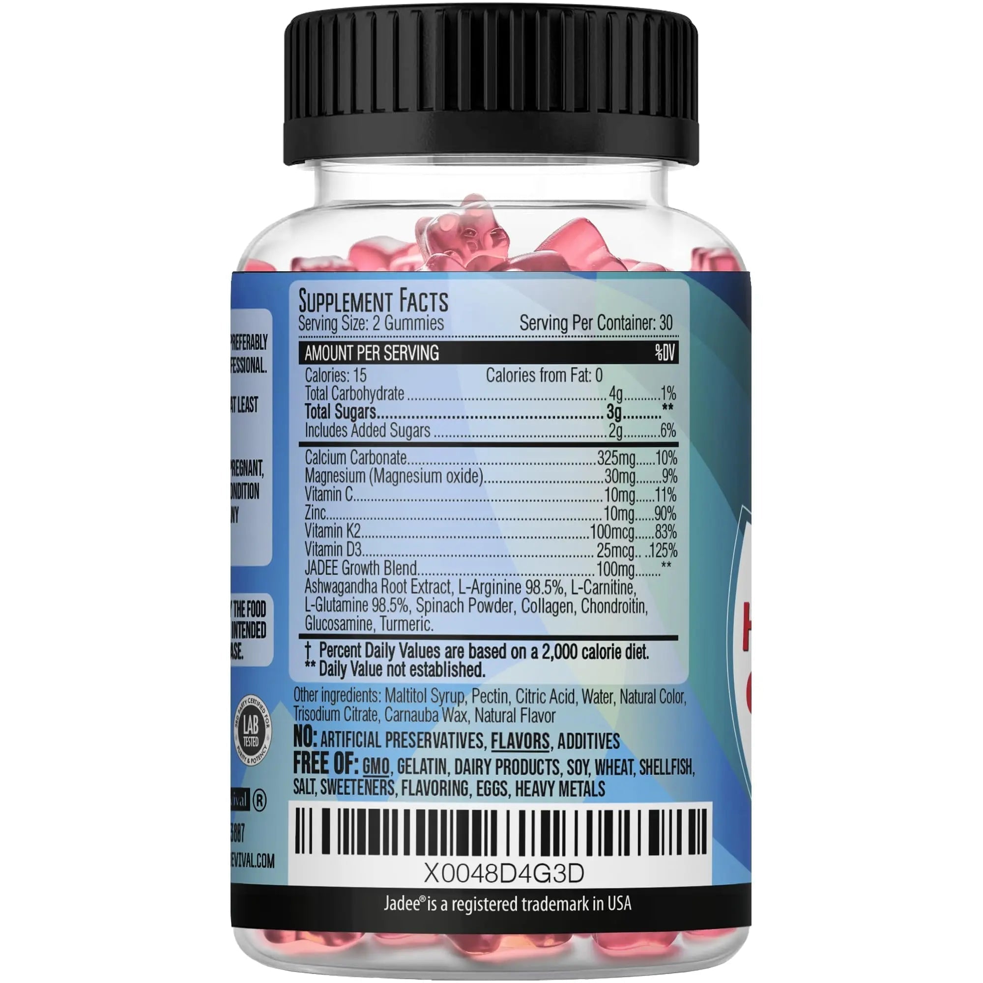 Jadee Height Growth Gummies for Teens & Kids Calcium 325mg, Teen Vitamins D3,K2,C, Magnesium, Ashwagandha, Zinc, L-Arginine Jadee Au supplements