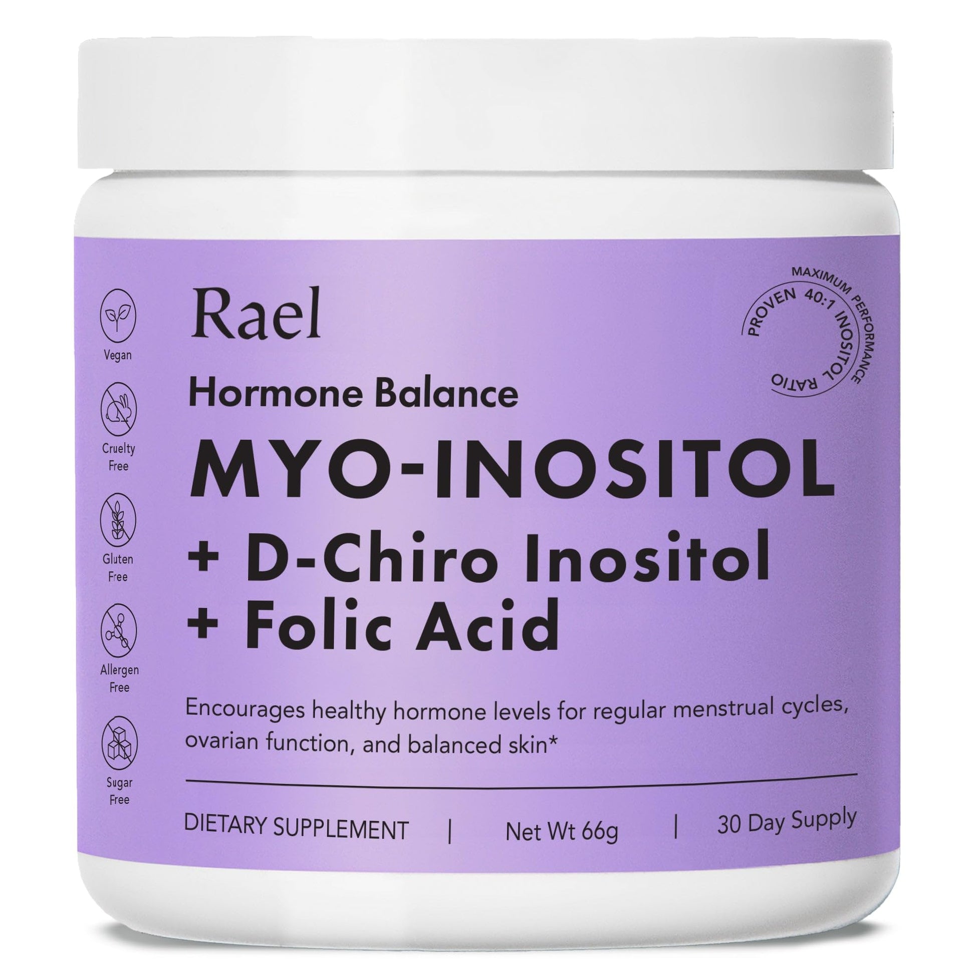 Rael Hormone Balance for Women, Inositol Powder Supplement - Vitamin B8, 40:1 Proven Ratio, Folic Acid for Ovarian Function (30 Servings) Rael Au supplements