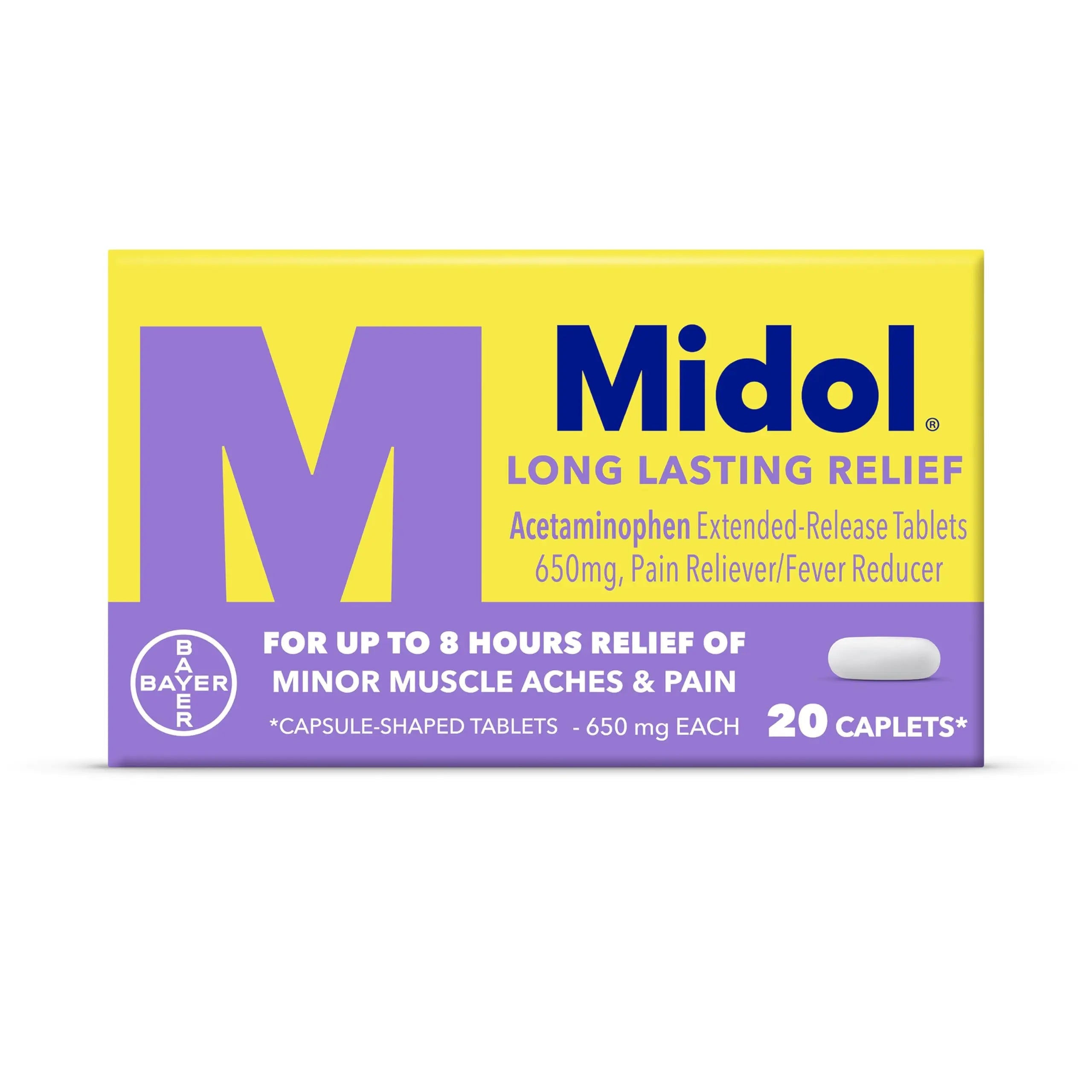 Midol Long Lasting Relief 20ct: Midol Long Lasting Relief, Menstrual Symptom Reliever & Fever Reducer, Caplets with Acetaminophen for Menstrual Pain Relief - 20 Count (Packaging May Vary) Midol Au supplements