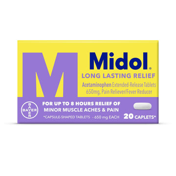 Midol Long Lasting Relief 20ct: Midol Long Lasting Relief, Menstrual Symptom Reliever & Fever Reducer, Caplets with Acetaminophen for Menstrual Pain Relief - 20 Count (Packaging May Vary) Midol Au supplements