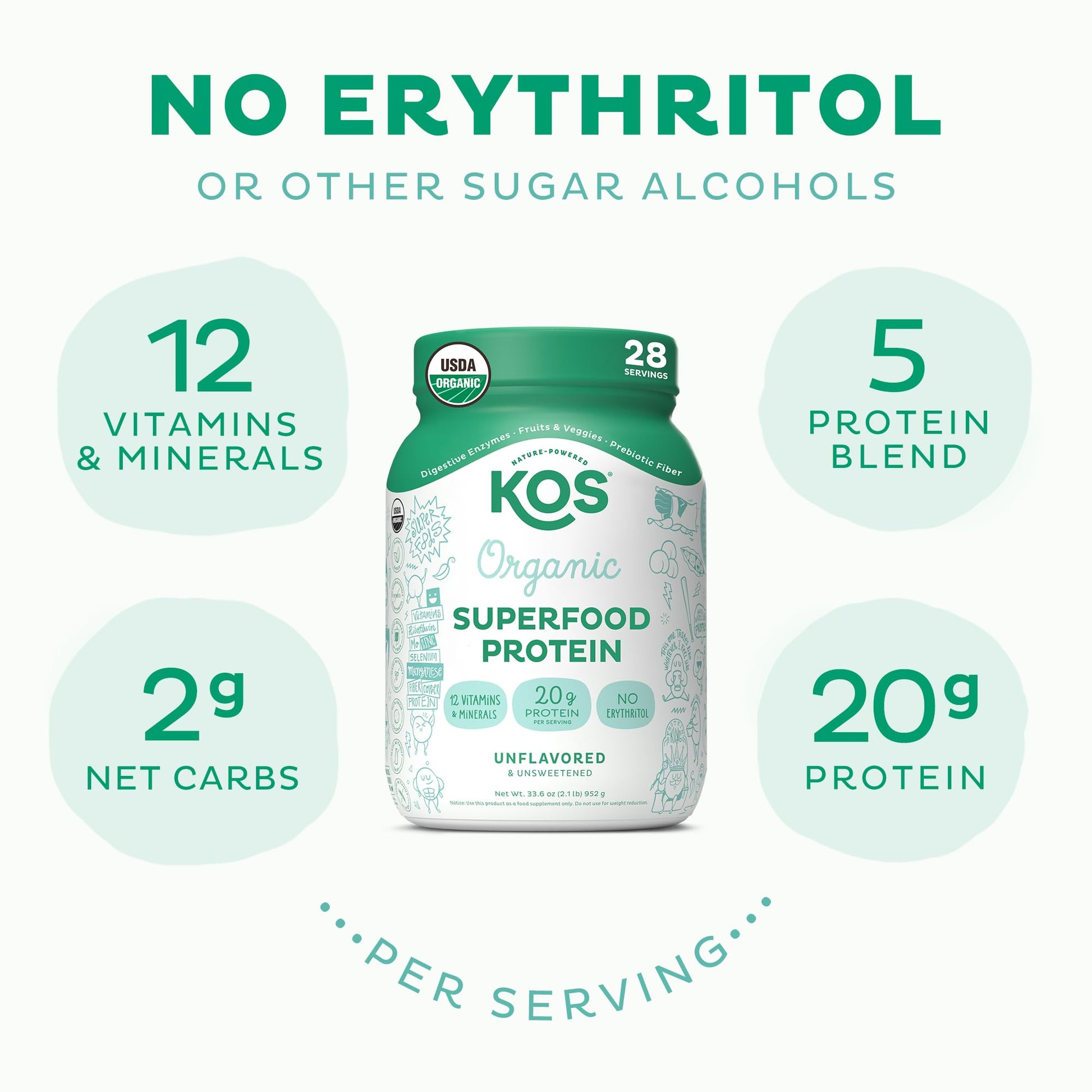 KOS Vegan Protein Powder, Unflavored & Unsweetened - Low Carb Pea Protein Blend KOS Au supplements