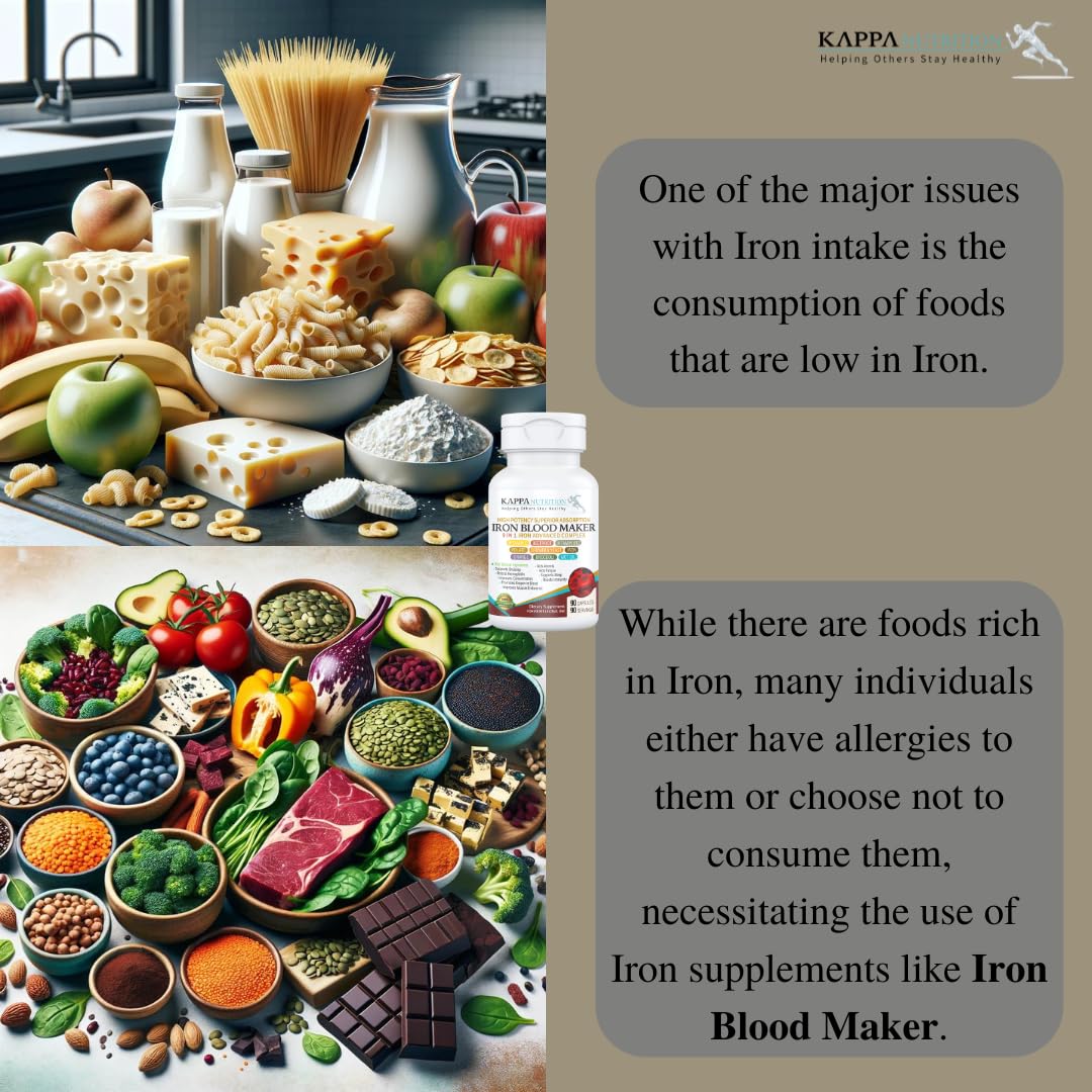 KAPPA NUTRITION Iron 26mg, Vitamin C & Orange 150mg, Folate 667mcg DFE, Vitamin B12, Beetroot, Brewers Yeast, Broccoli & MCT Oil 9 in 1 Advanced Complex (60 Capsules) KAPPA NUTRITION Au supplements