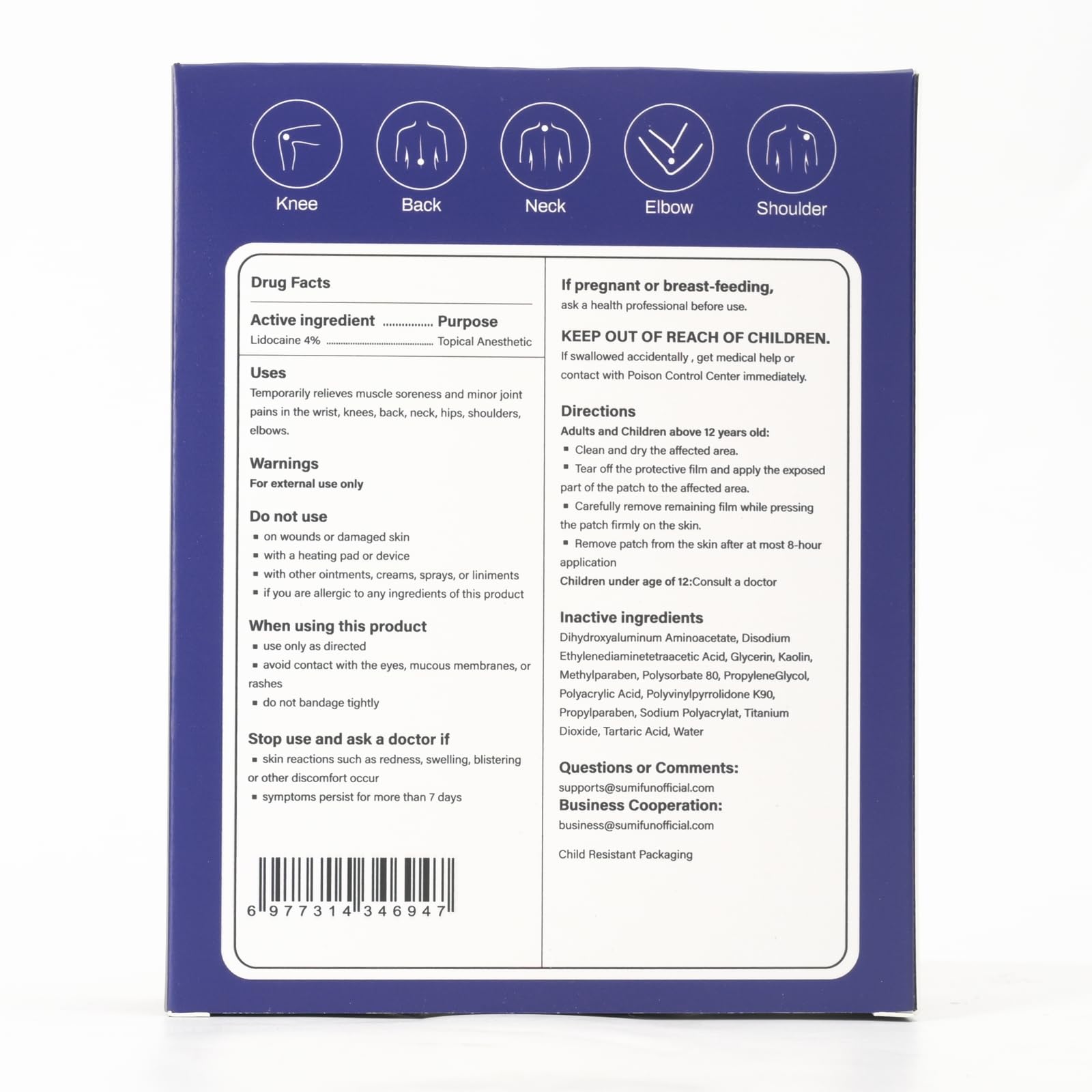 Sumifun 4% Lidocaine Patches Maximum Strength - 13 Count Pain Relieving Gel Patch for Muscle Soreness, Back Ache, Knee, Neck & Joint Pains - Topical Analgesic (Large, Count, 13) Sumifun Au supplements