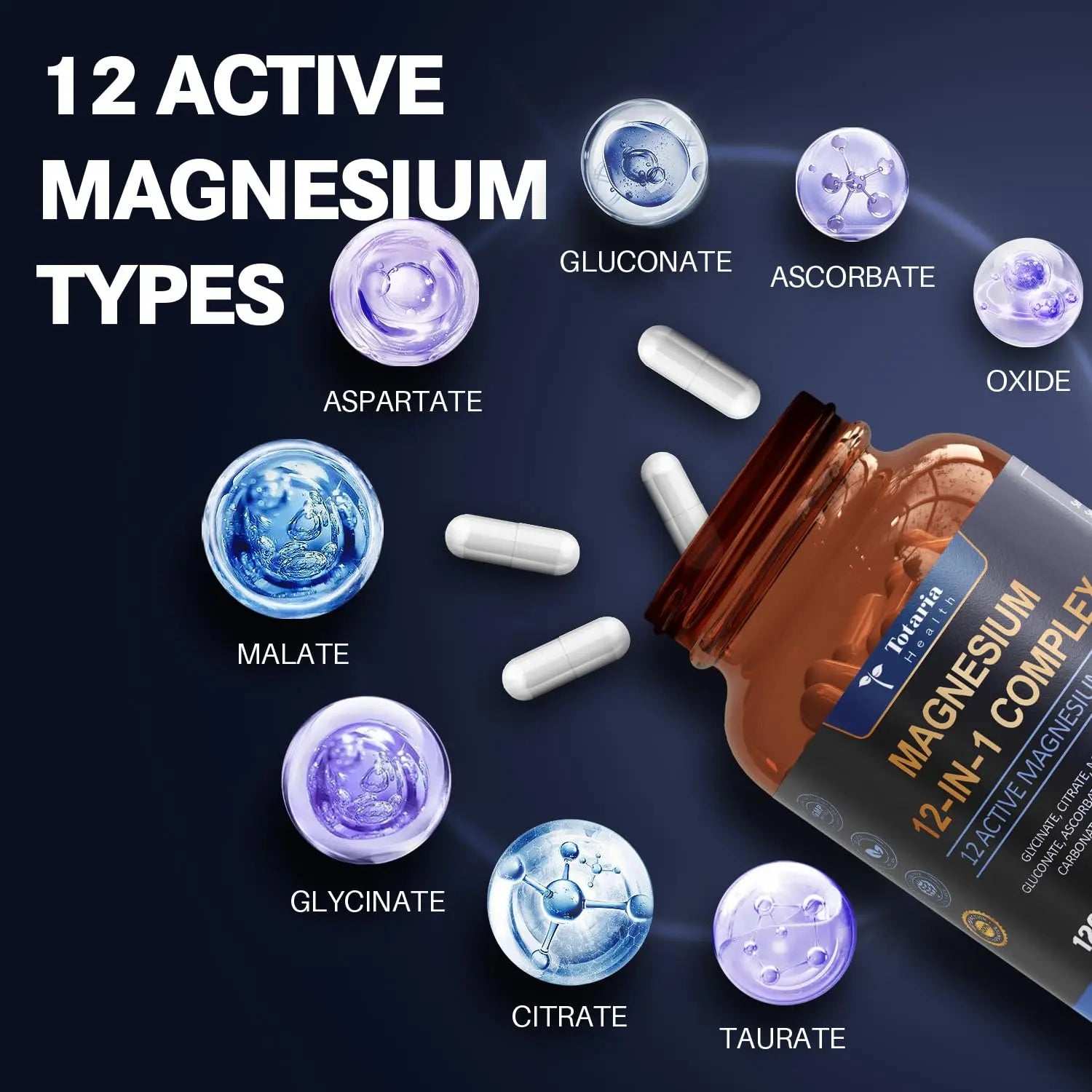 Totaria Magnesium Complex 700mg 12 in 1 Magnesium Supplement with Glycinate Citrate Malate Oxide Taurate Aspartate Orotate Magnesium Relaxation,Muscle,Heart Support, Vegan 120 Capsules Totaria Au supplements
