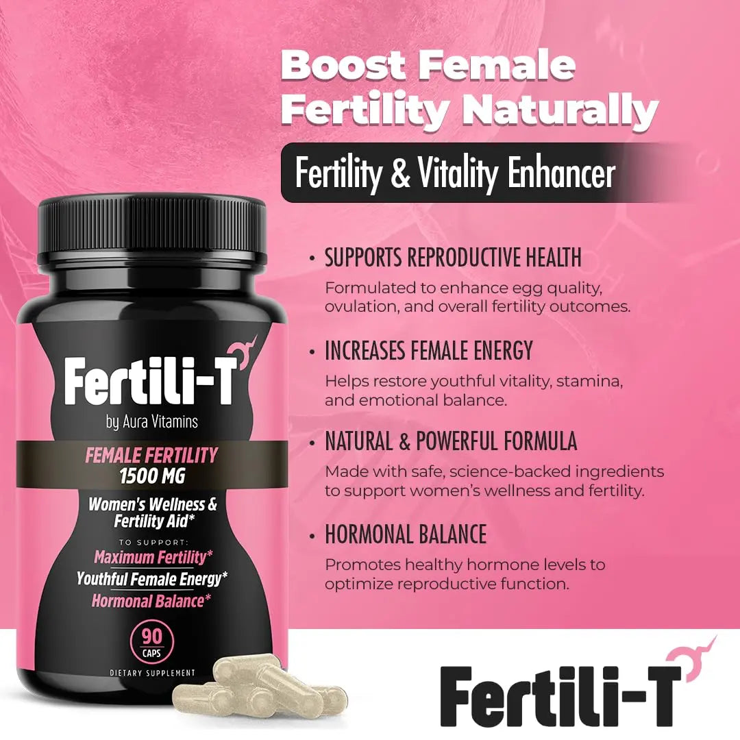 Fertili-t Female (90 Caps) Natural Fertility Support, Hormonal Balance & Prenatal Vitamins for Women, Conception Support, Natural Fertility Supplement with Aguaje & Red Maca (30-Day Supply) (1) AURA VITAMINS Au supplements