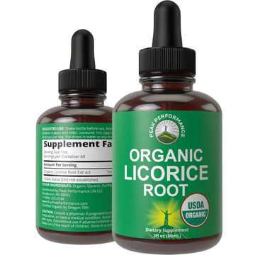 USDA Organic Licorice Root Extract Liquid Drops Supplement. Vegan Tincture for Digestion + Respiratory Health. Extracto de Regaliz Root Oil Herb. Zero Sugar, Gluten Free Supplements for Women and Men Peak Performance Au supplements
