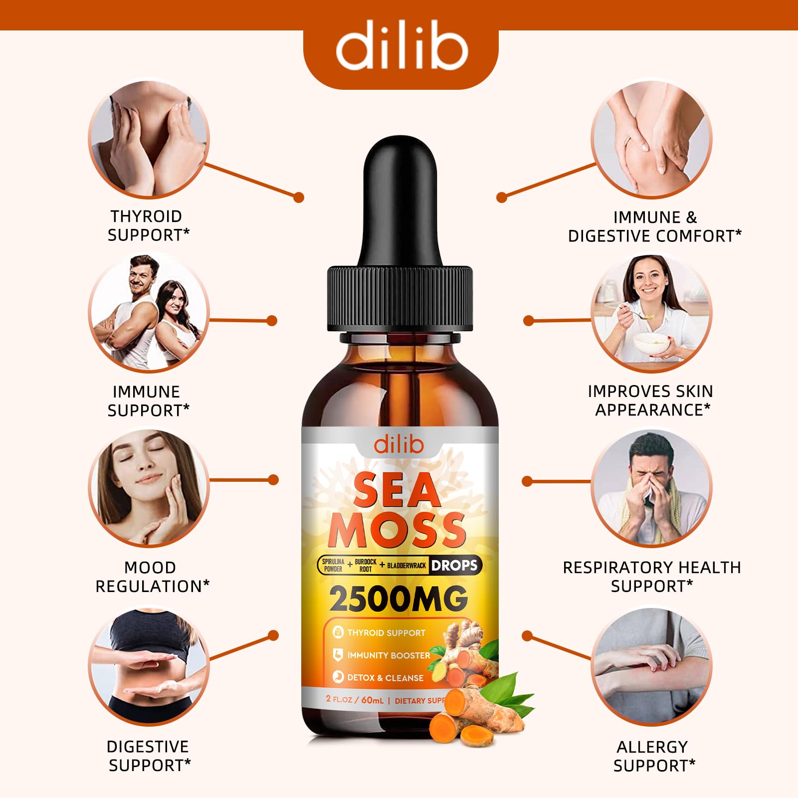 Sea Moss Liquid Drops: Organic Irish Sea Moss 2500mg with Turmeric, Bladderwrack dilib Au supplements