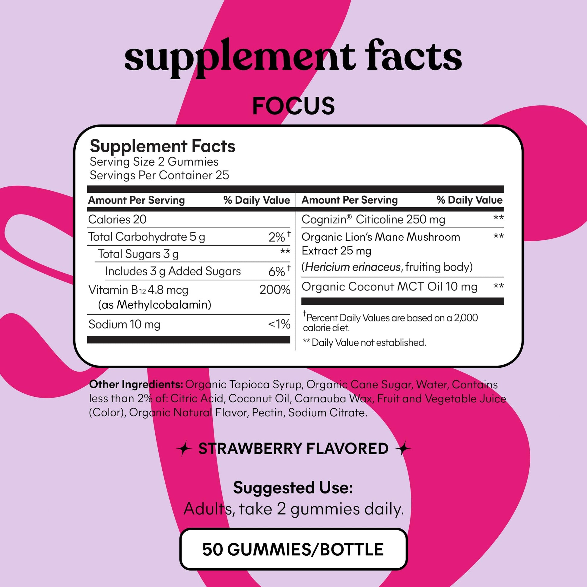Lemme Focus Concentration & Brain Health Gummies with Cognizin Citicoline, Lion's Mane Mushroom, Vitamin B12 to Support Focus + Concentration - Gluten Free, Caffeine Free, Strawberry (50 Count) Lemme Au supplements