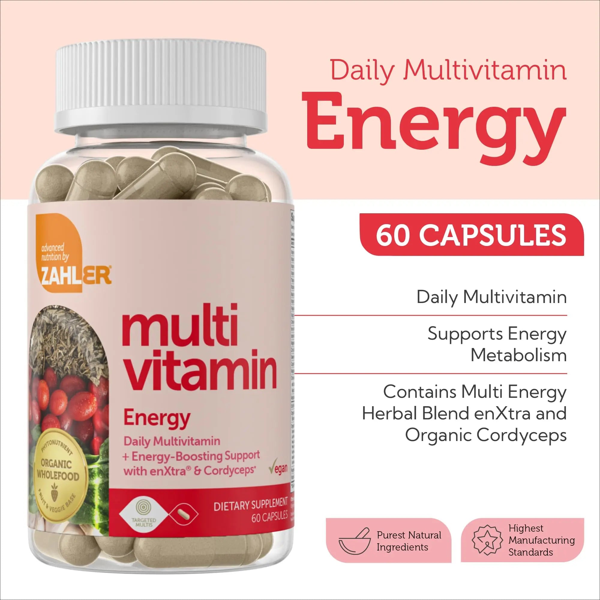 Zahler - Daily Multivitamin for Women & Men with Energy Vitamins, Minerals & Iron (60 Count) Kosher Men & Womens Multivitamins for Healthy Energy Zahler Au supplements