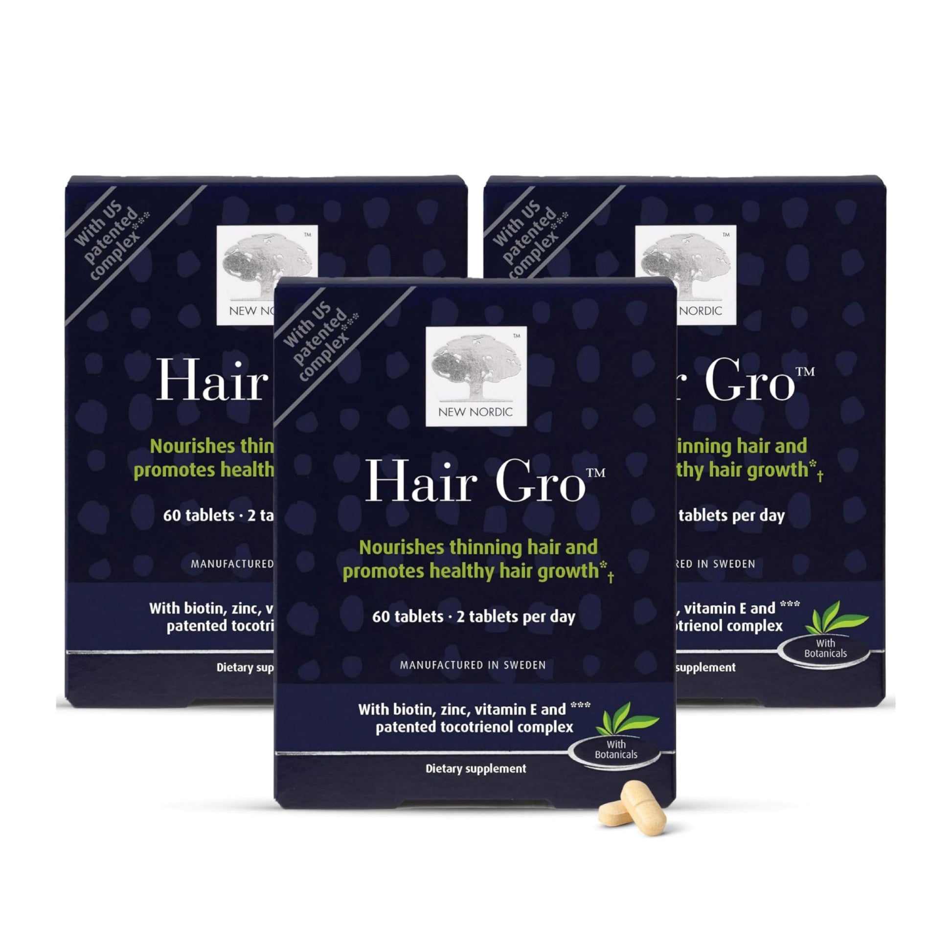 NEW NORDIC Hair GRO, Hair Growth Supplement, Biotin & Palm Fruit Extract Tocotrienols for Natural Regrowth, 60 Count (Pack of 3) NEW NORDIC Au supplements