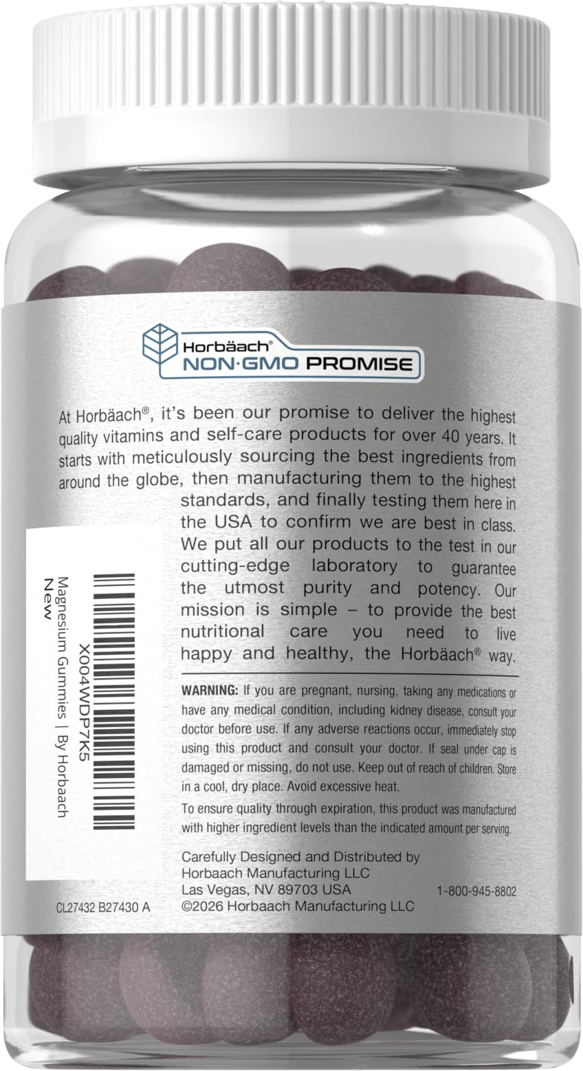 Horbäach Magnesium Glycinate Gummies | 60 Count | Sour Grape Flavor | High Absorption | Vegan, Non-GMO, Gluten Free Horbäach Au supplements