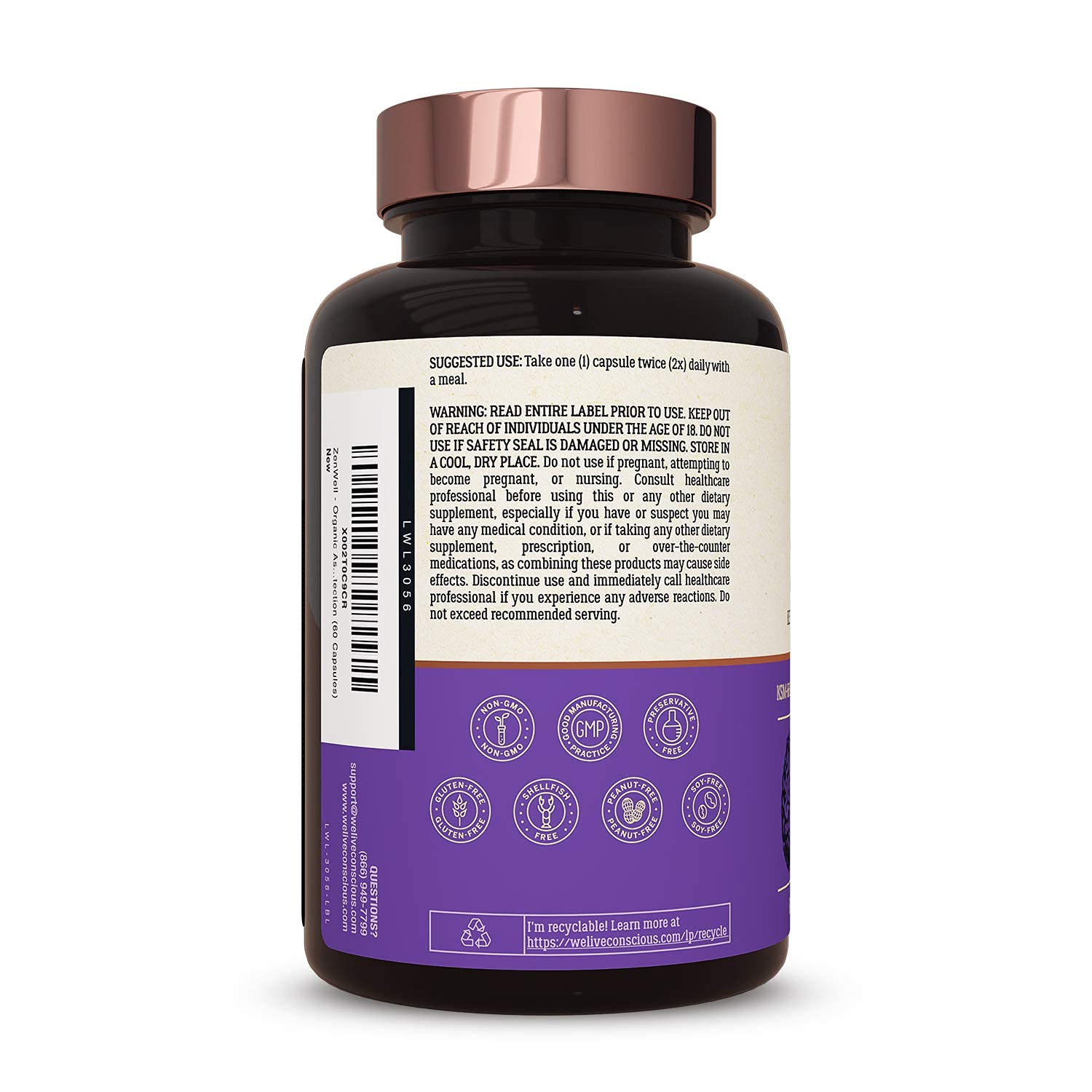 Live Conscious KSM-66 Ashwagandha Supplement w/L Theanine & AlphaWave - ZenWell Everyday Stress Relief, Cognitive, Brain Health - Ashwagandha for Men & Women - 60 Capsules Live Conscious Au supplements