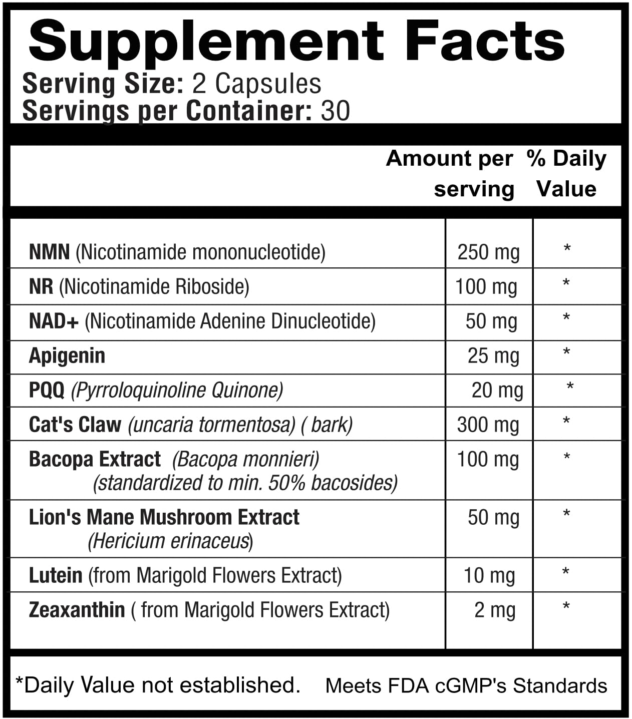 1LifeScience Cognition & Vision Support Supplement – NMN, Lion’s Mane, Cat’s Claw, Apigenin, PQQ & Lutein – NAD+ Support Formula – cGMP Made in USA – 60 Caps 1LifeScience Au supplements