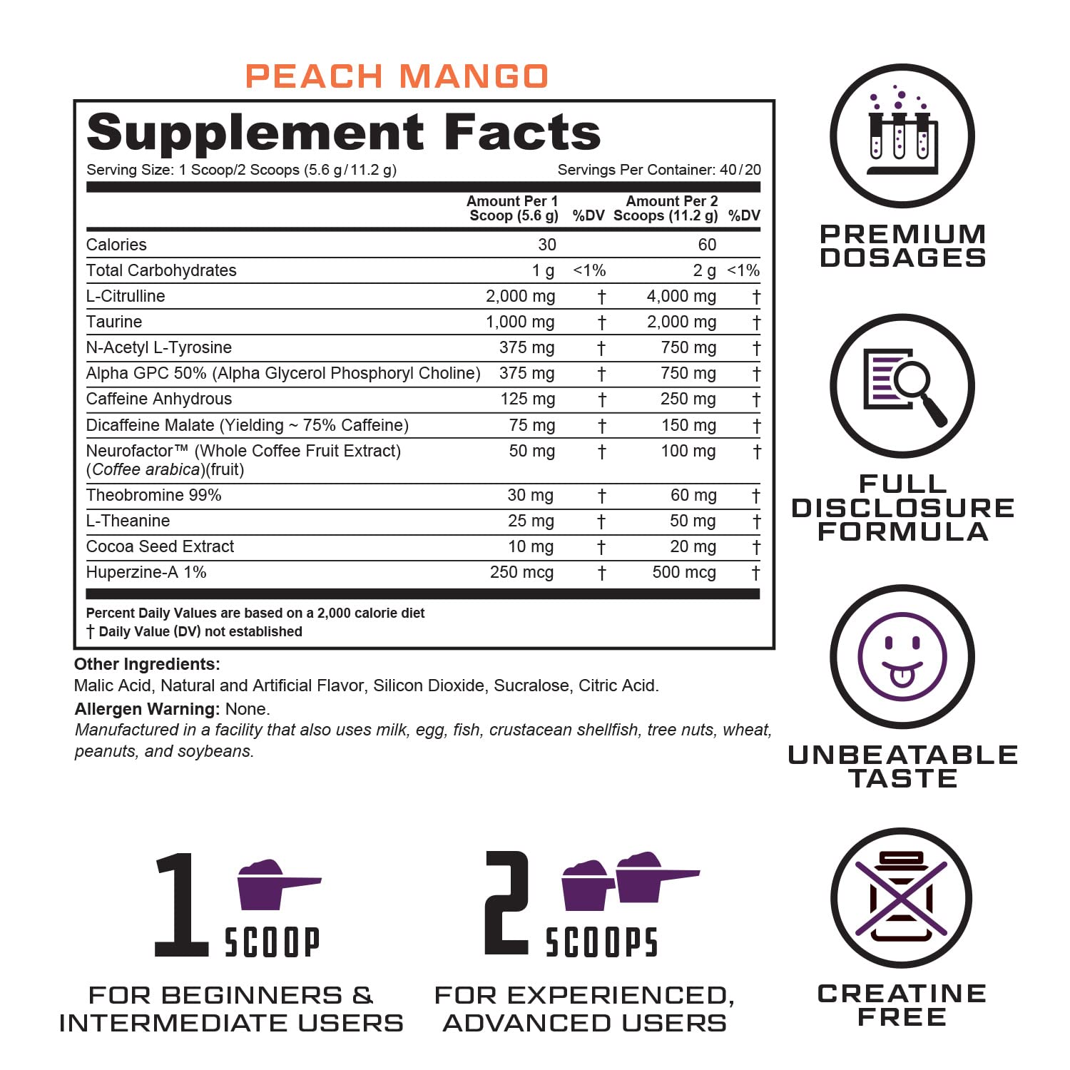 Prevail Pre Workout Powder with Nootropics: Pre Workout for Men and Women, Cutting Edge Energy and Focus Supplement with L Citrulline, Alpha GPC, L Tyrosine, Neurofactor | Peach Mango, 40 Servings Cutler Nutrition Au supplements
