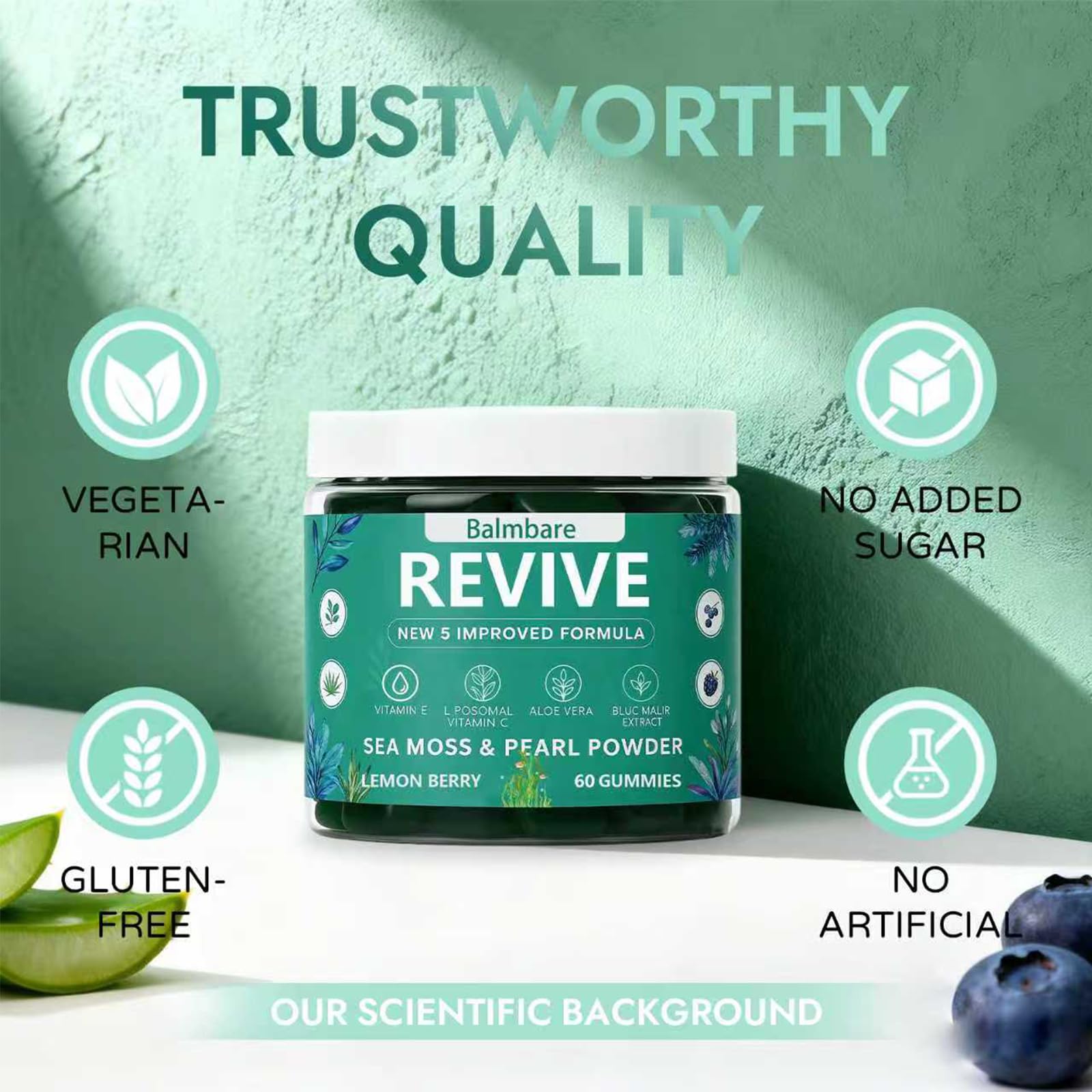 Balmbare Revive Gummies for Hair Loss, with Organic Irish Sea Moss Pearl Powder, Vitamins C & E, Aloe Vera - Supports Healthy Hair, Skin & Nails Growth (1pcs) ReviveNerve Au supplements