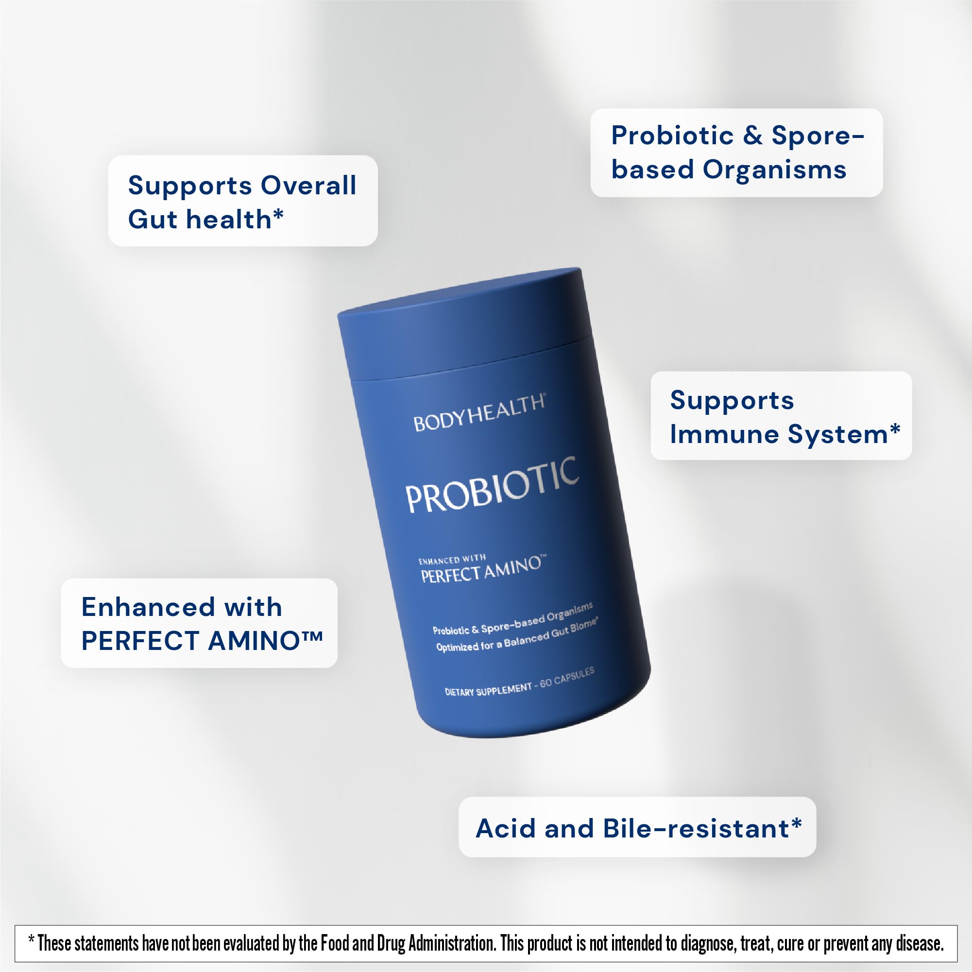 BodyHealth Probiotic Enhanced with PerfectAmino for Women and Men, Spore Based with Bifidobacterium, Lactobacillus Salivarius, Lactobacillus Acidophilus - 60 Capsules BodyHealth Au supplements