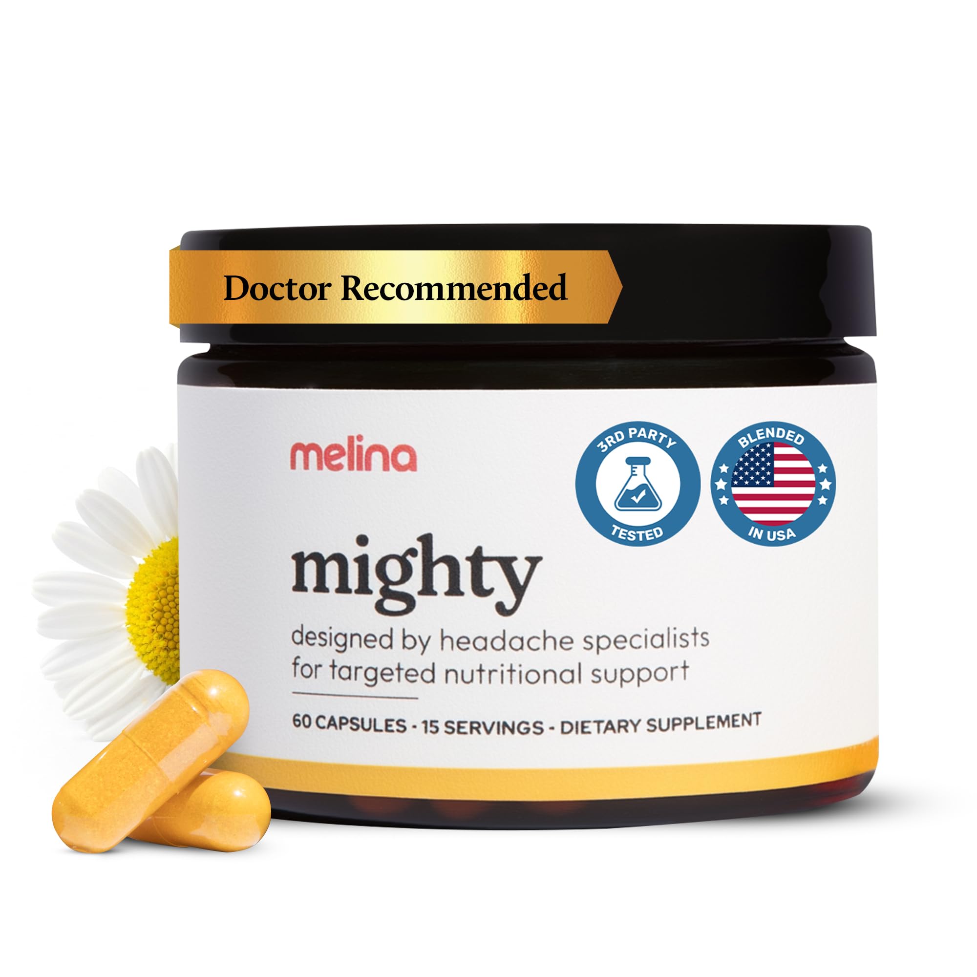 Melina Mighty Natural Migraine Relief Supplement - Magnesium, B2 Riboflavin 400mg, Feverfew, CoQ-10, ALCAR to Strengthen Migraine and Headache Prevention - 15 Servings (60 Caps) Melina Au supplements