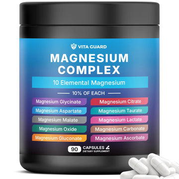 Vita Guard Magnesium Complex 1480mg – 10-in-1 with Glycinate, Citrate, Malate & More – High Absorption – Sleep, Muscle, Nerve & Heart Support – 90 Vegan Capsules – Non-GMO, Gluten-Free, No Sugar Vita Guard Au supplements