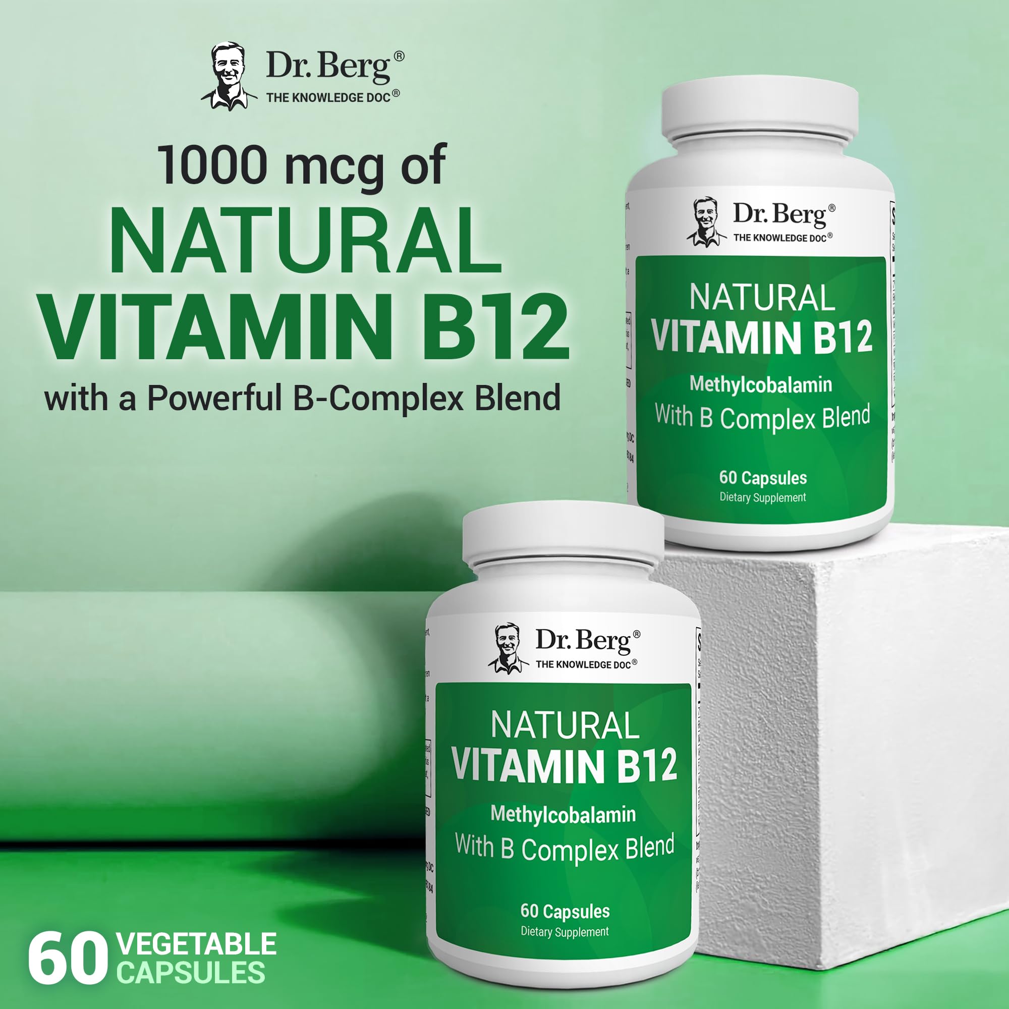 Dr. Berg Natural Vitamin B12 1000 mcg with B Complex Blend - Methylcobalamin B12 for Energy, Nerve Health, and Cognitive Function* - Methylated B12 with Folate - 60 Capsules (2-Month Supply) Dr. Berg Nutritionals Au supplements