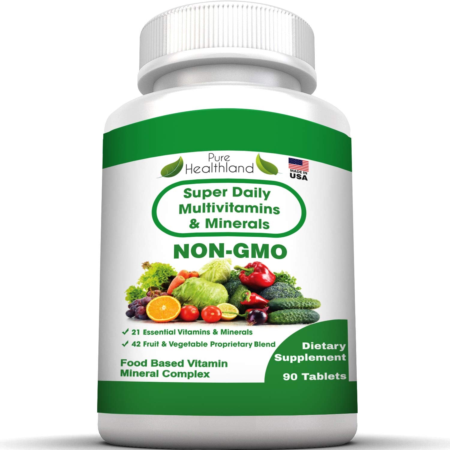 Pure Heathland Non-GMO Super Daily Multivitamin for Adults – 42 Natural Fruits & Vegetables Blend with 21 Essential Vitamins & Minerals – Vegan Coating Tablets, 90 Count, Made in USA Pure Healthland Au supplements