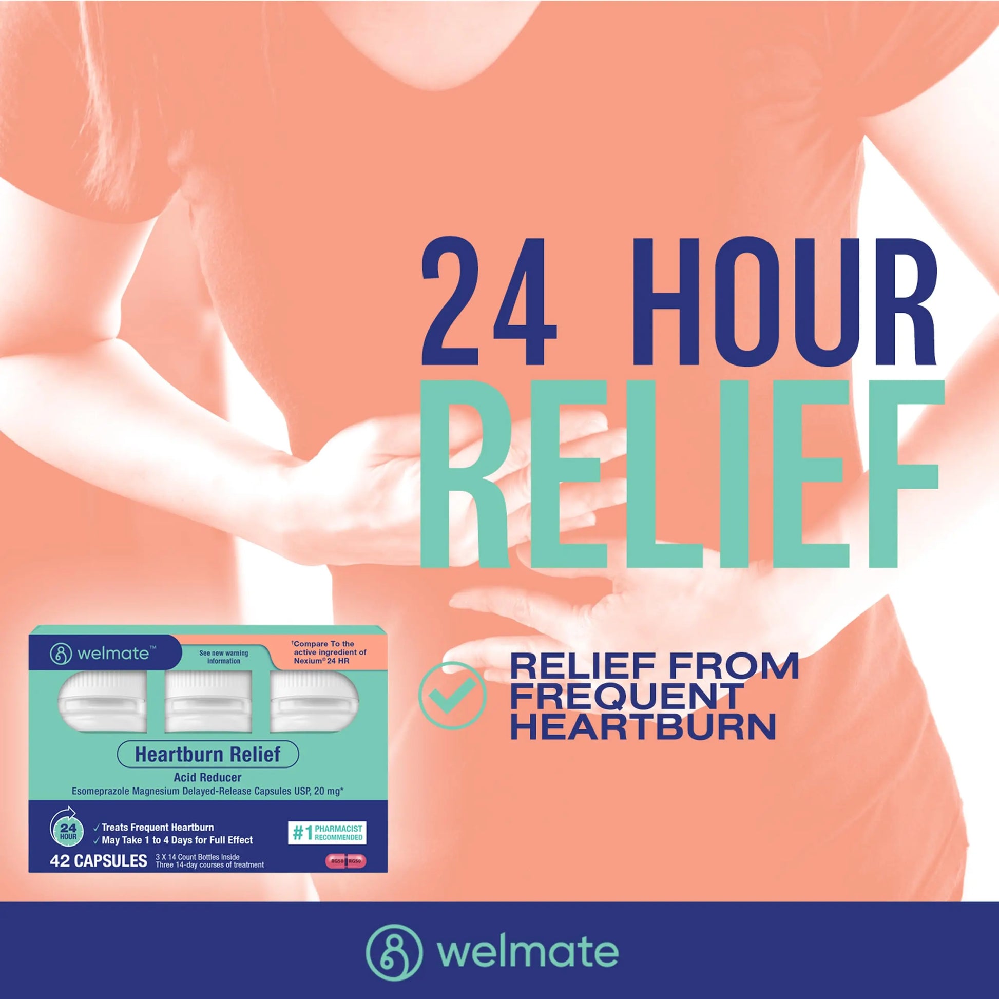 WELMATE Esomeprazole Magnesium 20mg Delayed Release Capsules, 84 Count (2-Pack) – Acid Reducer for Frequent Heartburn & Acid Reflux Relief, 24HR Protection, Digestion Support WELMATE Au supplements