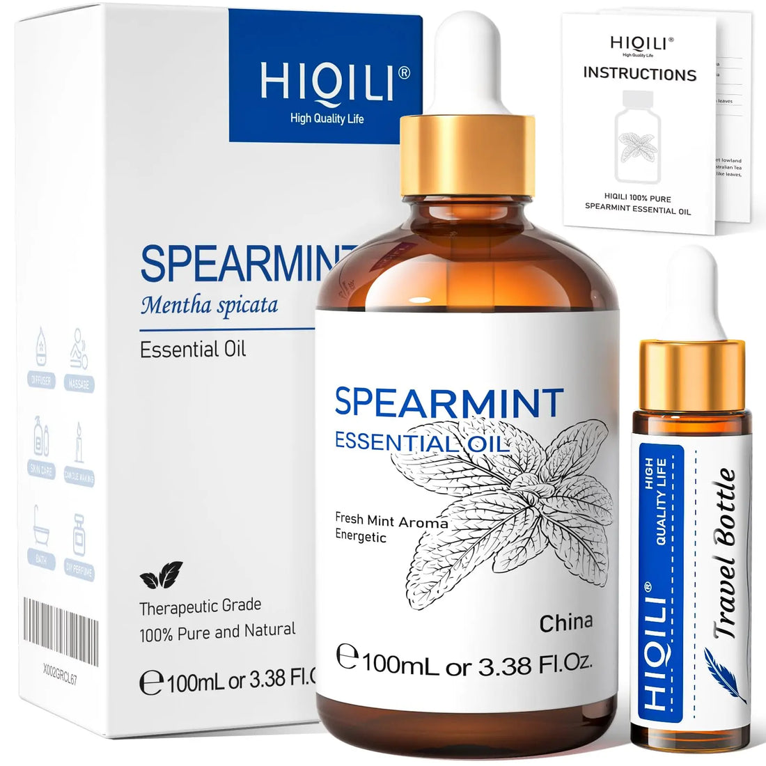 HIQILI 100ML Spearmint Essential Oil for Skin Care -100% Pure Treatment Grade - 3.38 Fl Oz. HIQILI uk supplements