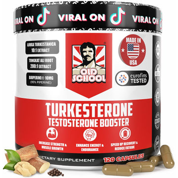 Old School Labs  Supplement for Men – Max Potency Tongkat Ali with BioPerine® for Max Absorption, Supports Muscle, Strength, Recovery, Drive & Stamina – Turkesterone, 120 Capsules