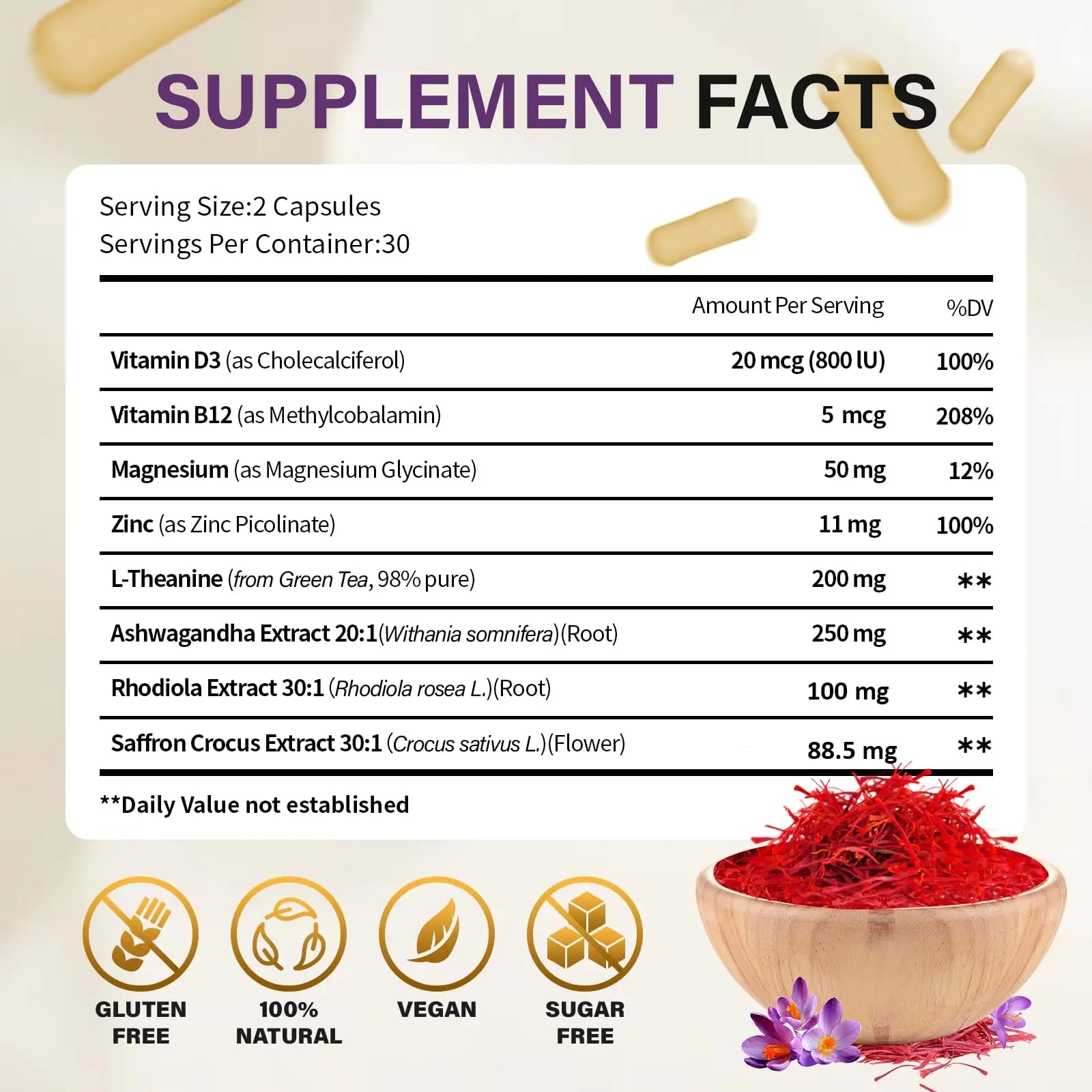 Theronika Aly Saffron Supplements – Blend with Ashwagandha, Safron, Rhodiola, Magnesium, L-Theanine, Zinc & B12, 88.5 mg Pure Saffron Extract Capsules Mood, Energy, Vision & Focus – 60 Vegan Capsules Theronika Aly Au supplements