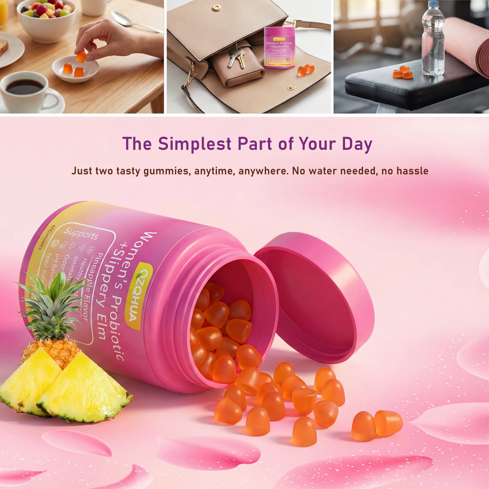 Premium Feminine Balance Gummies for Women - 60 Gummies, Hawaiian Pineapple Flavor - with Probiotics & Vitamin C - Supports Feminine Wellness & Healthy Balance - Gluten Free, Vegan（30 Servings）（Q2） QZQHUA Au supplements