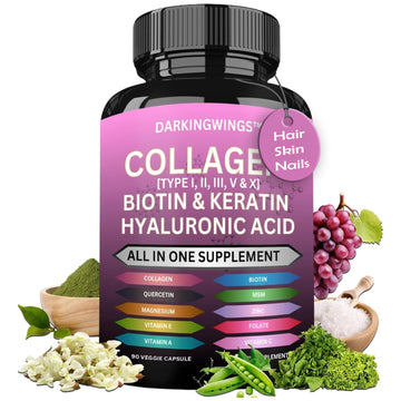 Multi Collagen Pills Peptides Types I, II, III, V & X MCG Biotin Keratin Hyaluronic Acid MSM Vitamin C Zinc Magnesium with Grape Seed Extract, Quercetin - Hair Skin and Nails Vitamins Capsule Darkingwings Au supplements