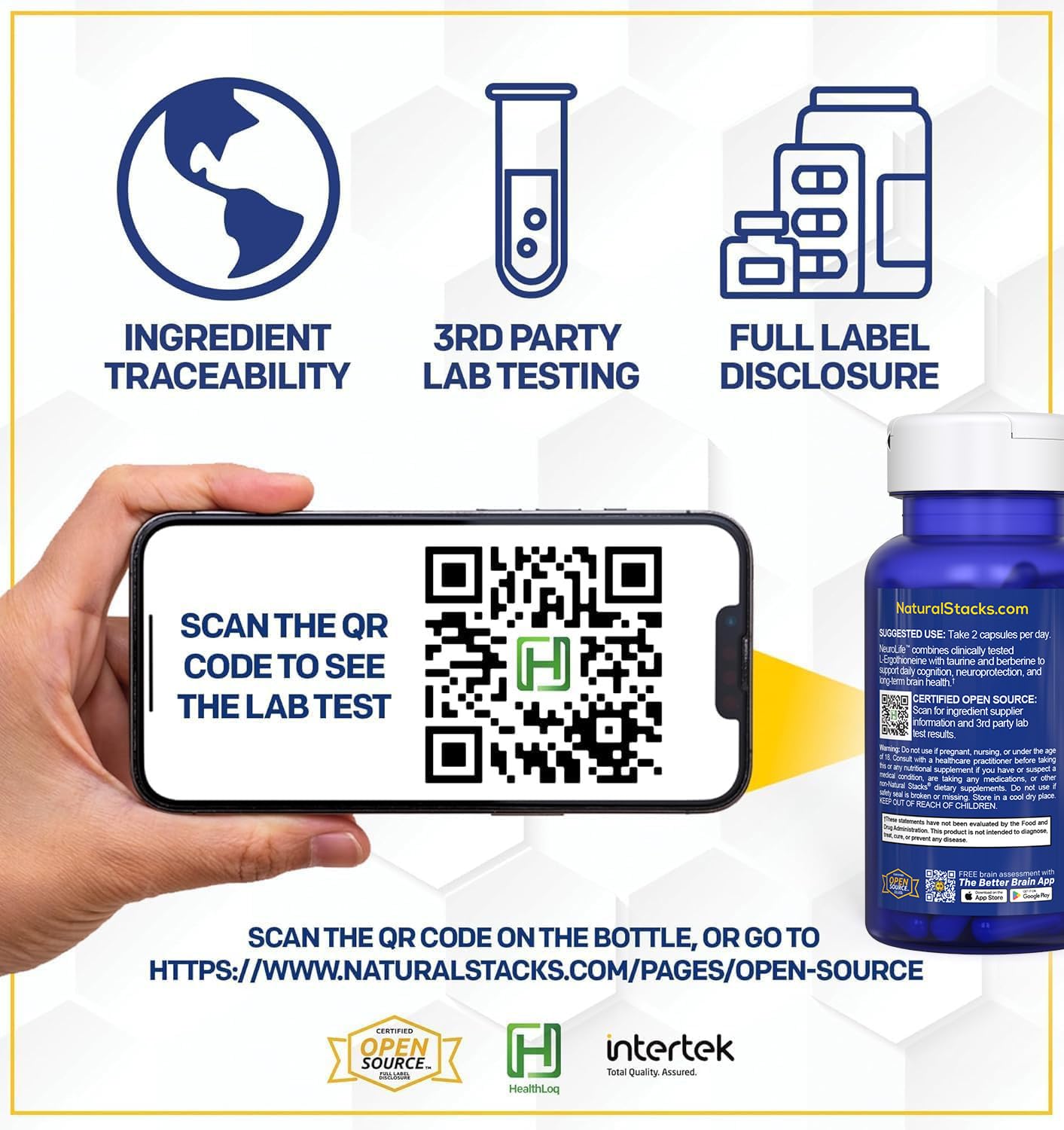 NeuroLife Longevity Supplement - 500mg Taurine & 400mg Berberine Supplement - Clinically Tested MitoPrime L-Ergothioneine - Brain Support for Cognitive Vitality - 60 Berberine Capsules NATURAL STACKS Au supplements