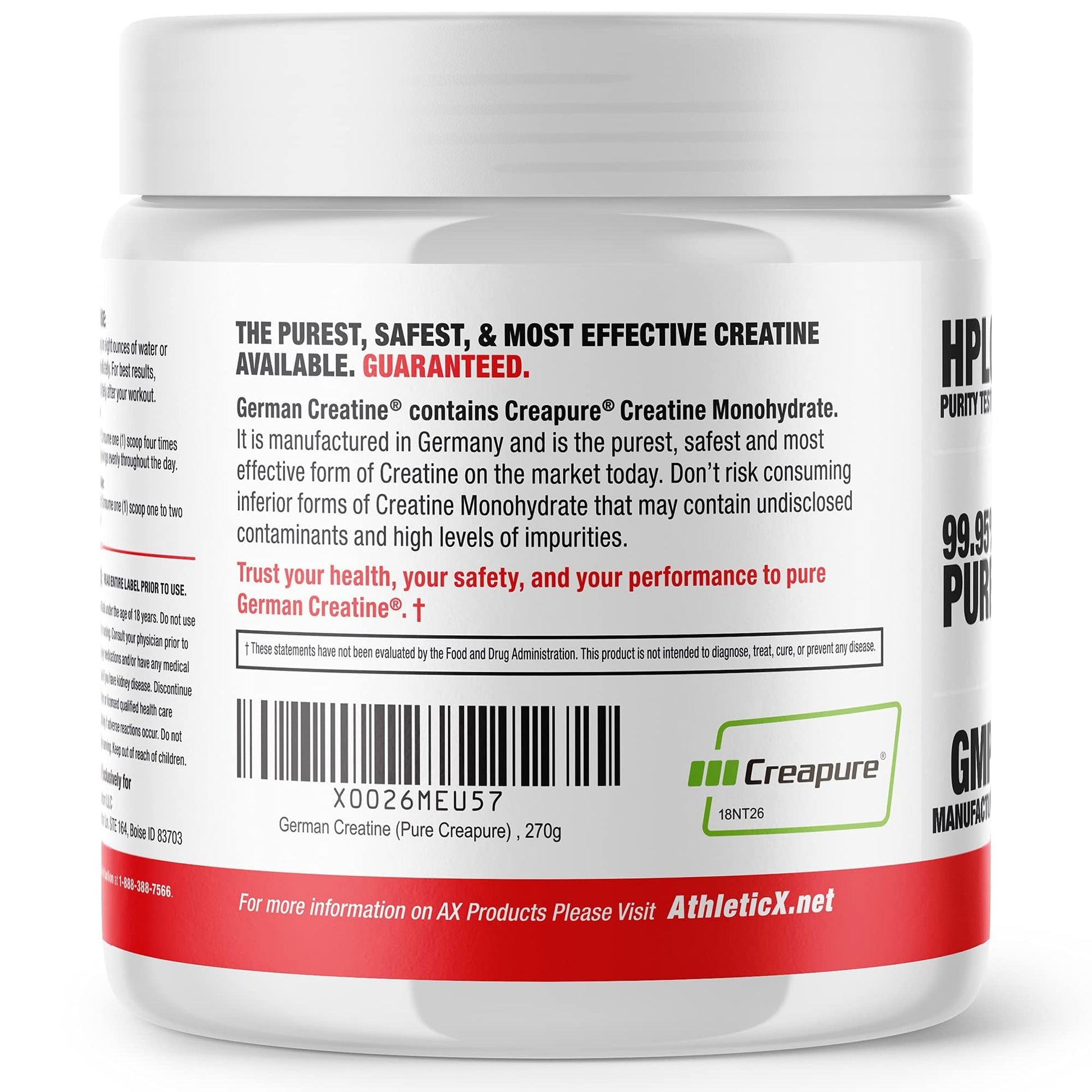 German Creatine - Micronized Creatine Monohydrate Powder, 99.99% Pure Creapure for Muscle Growth, Strength & Performance, Supports Muscle Recovery, 3rd Party Tested, Unflavored - 270g (54 Servings) German Creatine Au supplements