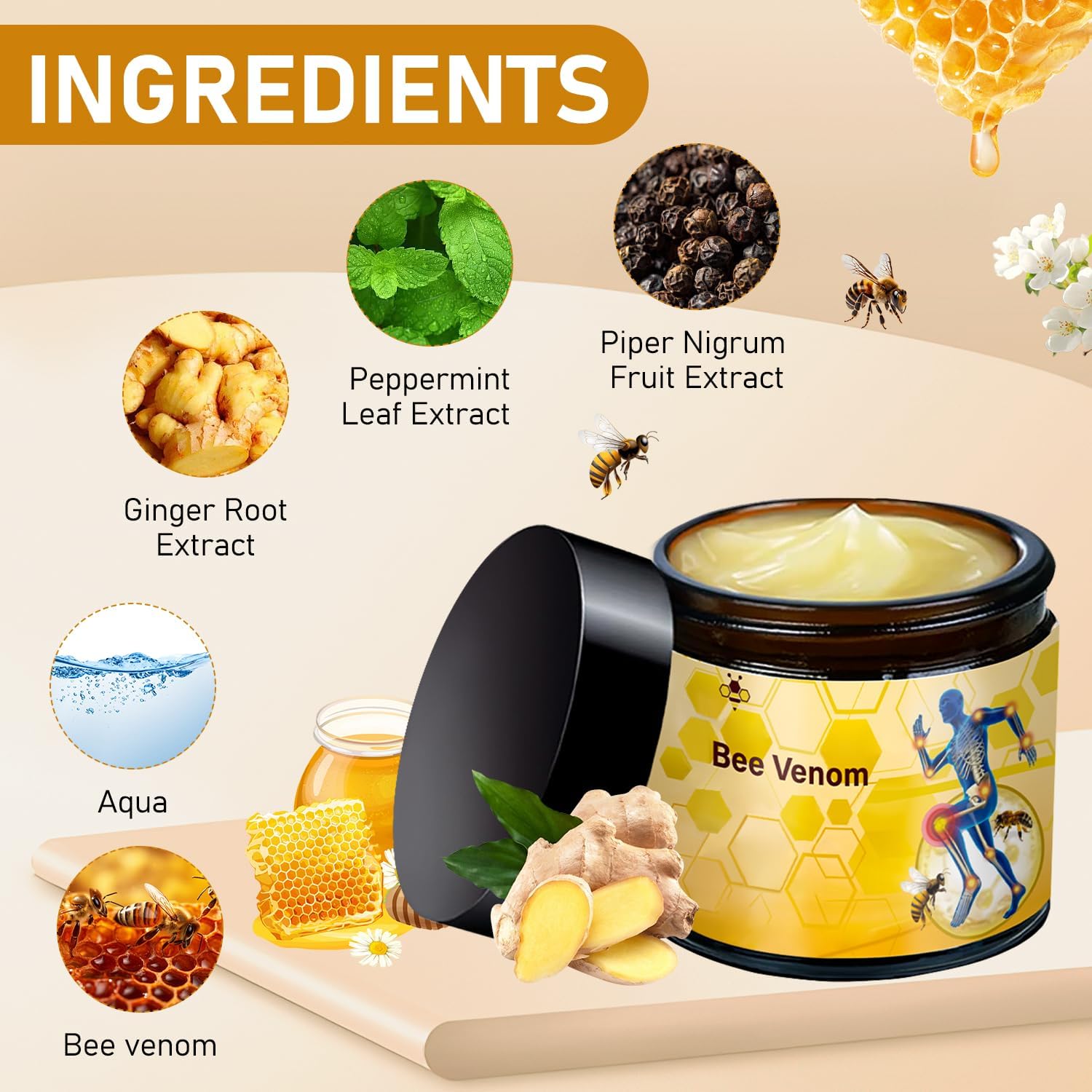 2 Pcs Bee Venom Cream, Professional Bee Venom Cream, Natural Joint Gel, for Neck,Waist,Back Hand Feet and Leg LinTsing Au supplements