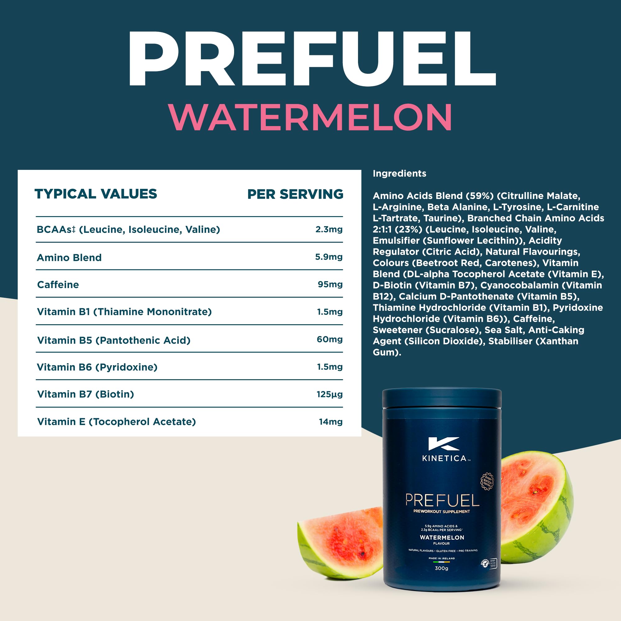 Kinetica PreFuel, Pre Workout, 5.9g Amino Acids & 2.3g BCAA's per Serving, 30 Servings Kinetica Au supplements