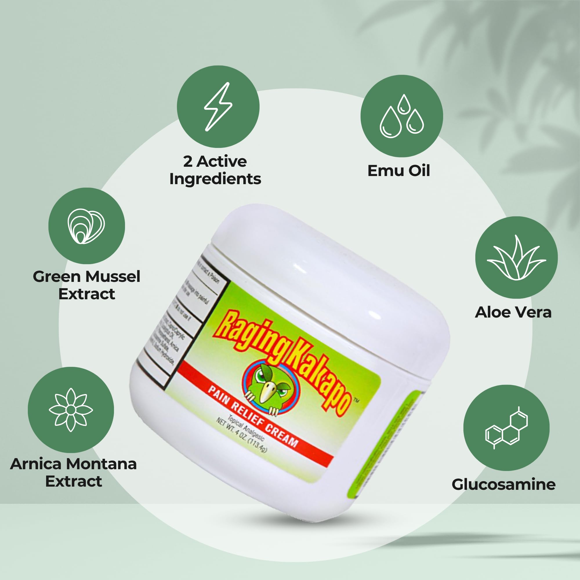 Raging Kakapo Pain Relief Cream - Sore Muscles, Joint Pain & Aches - Odor Free, Non-Greasy Pain Cream - Histamine Dihydrochloride, Capsaicin, Emu Oil & More - 4 oz. Jar Raging Kakapo Au supplements
