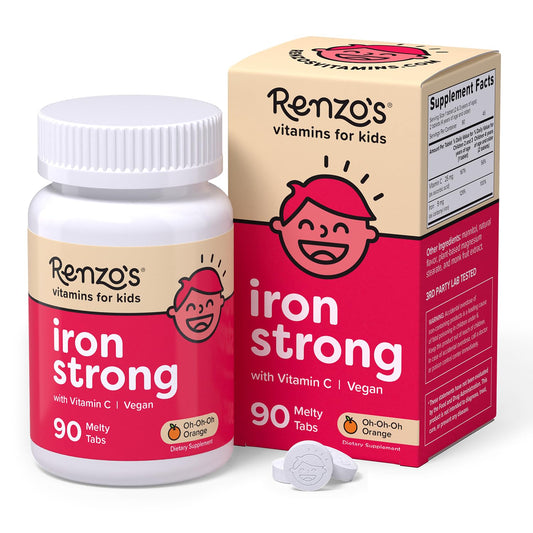Renzo's Iron Supplements for Kids, Dissolvable Vegan Kids Iron Supplement with Vitamin C, Sugar-Free Melty Tabs Renzo'sUS supplements