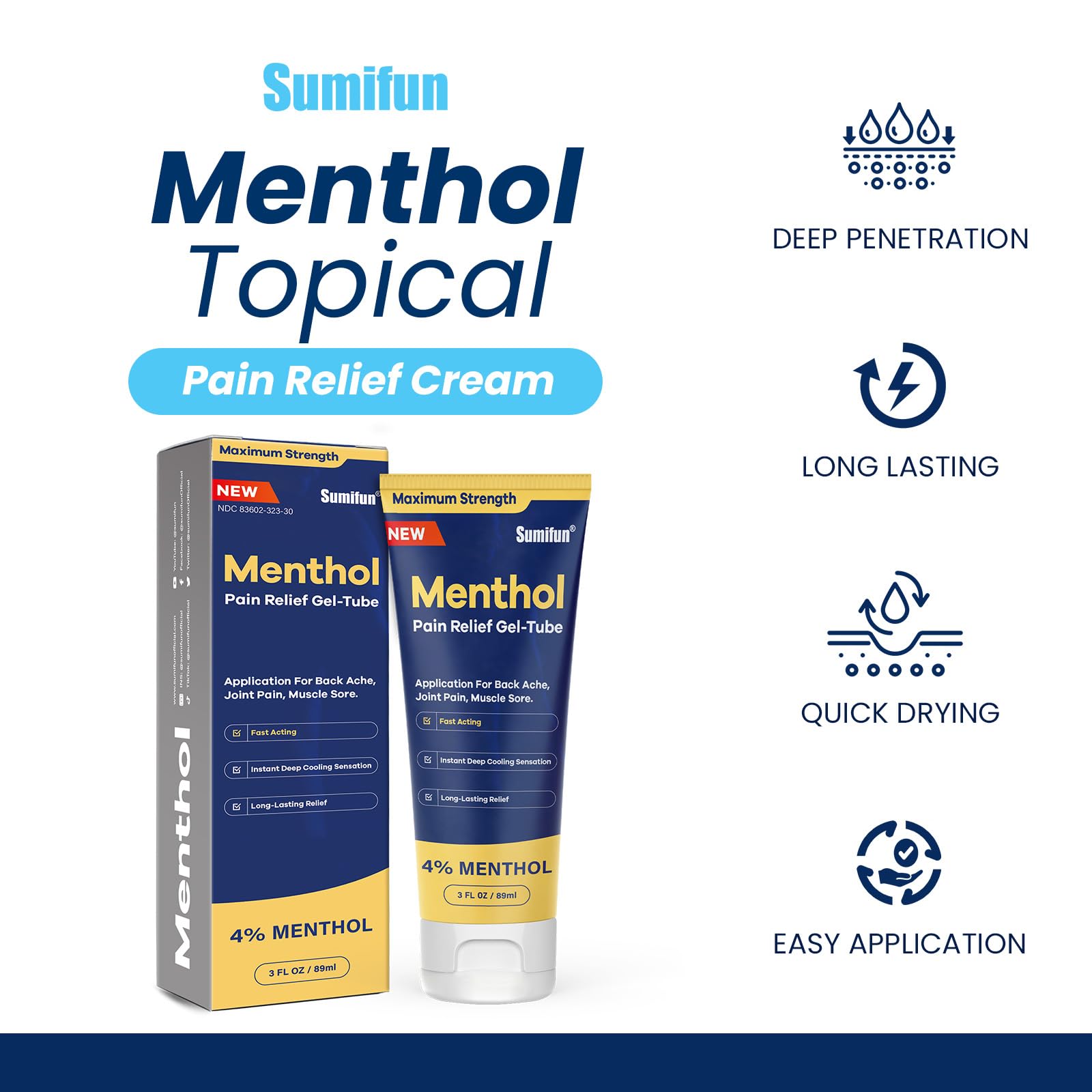 Sumifun Menthol Pain Relief Gel-Tube-3 FL OZ Tube (Pack of 1)- for Knee & Lower Back Pain Relief, Sore Muscle Relief, Neck Pain Relief, Shoulder Pain Relief Sumifun Au supplements