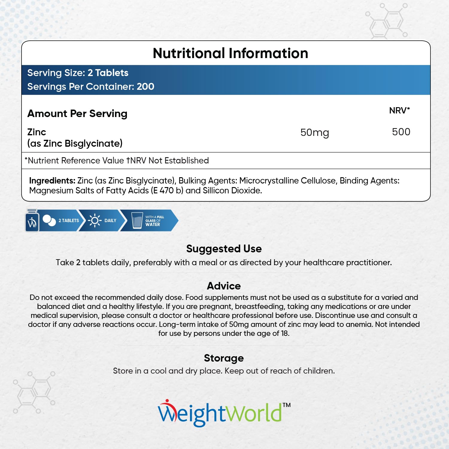 High Strength Zinc Tablets 50mg – 400 Vegan Zinc Bisglycinate Tablets 6+ Months WeightWorld Au supplements