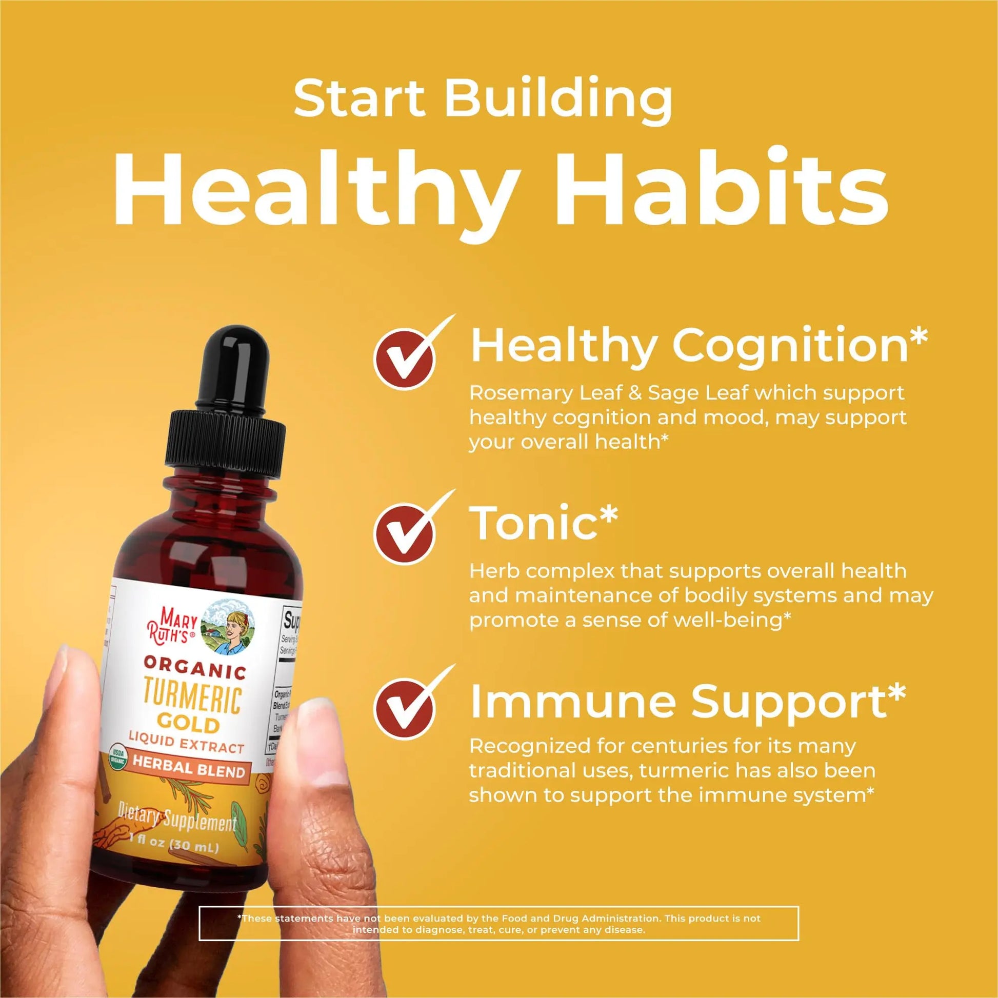 MaryRuth Organics USDA Turmeric Gold Liquid Drops | Herbal Blend | Turmeric Curcumin | Black Pepper | Cassia Cinnamon Bark | Ginger Root | Immune Support | Non-GMO Project Verified | Vegan | 1oz MARYRUTH'S Au supplements