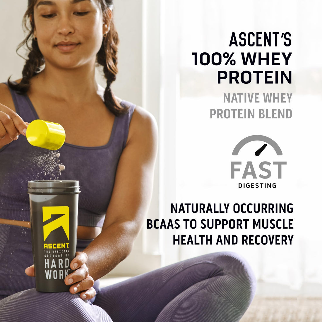 Ascent 100% Whey Protein Powder - Post Workout Whey Protein Isolate, Zero Artificial Flavors & Sweeteners, Gluten Free, 5.5g BCAA, Ascent uk supplements