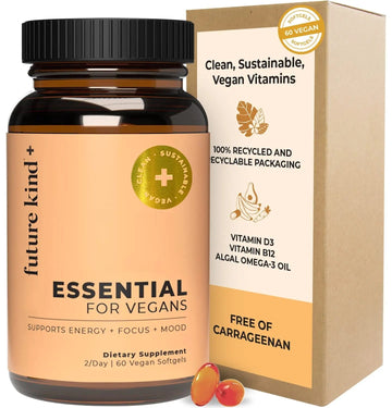 Future Kind Vegan Multivitamins - Glass Bottle & Made for Vegans with Omega 3 DHA, EPA, Vitamin B12 & D3 for Energy, Focus, & Mood (60 Softgels) Future Kind Au supplements