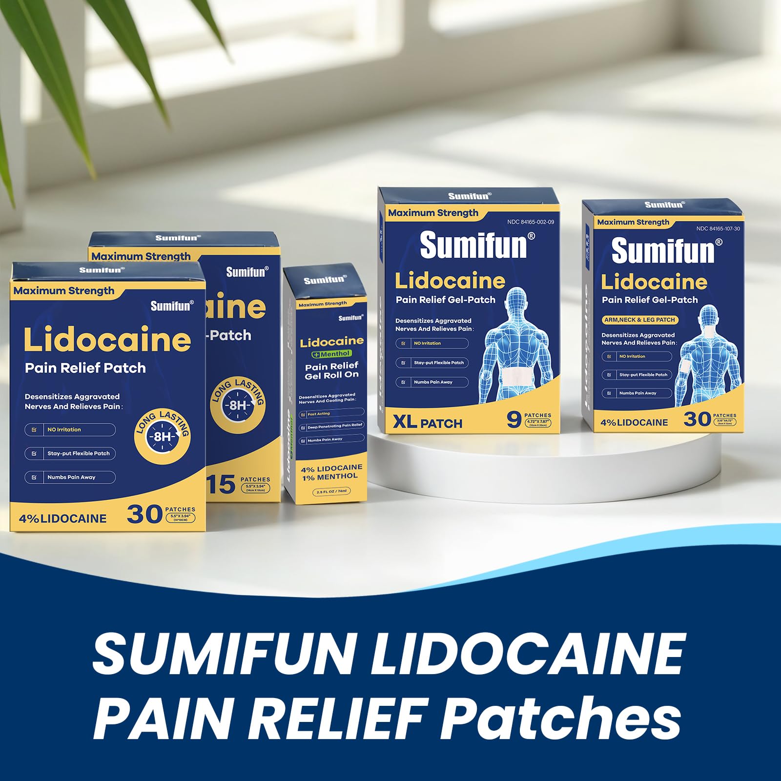 Sumifun 4% Lidocaine XL Pain Patches | Extra Large 4.72"x7.87" for Full Back & Thigh Coverage | Maximum Strength OTC Numbing | 8-Hour Medical Adhesion (X-Large, Count, 9) Sumifun Au supplements