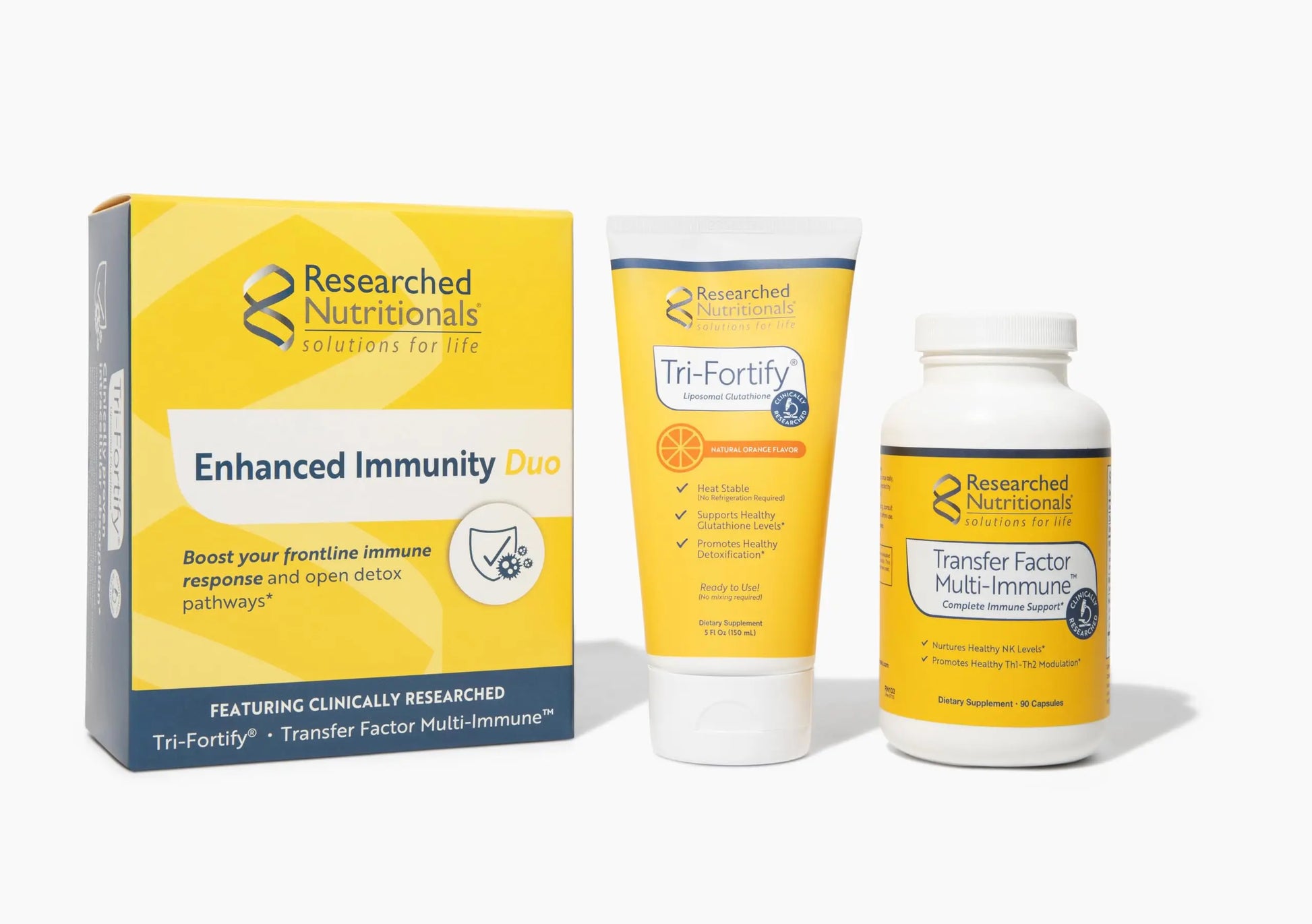 Researched Nutritionals Liposomal Glutathione (450mg) + Colostrum & Mushrooms Supplement for Immune Support - Enhanced Immunity Duo - Tri-Fortify Orange + Transfer Factor Multi-Immune (2 Piece Set) Researched Nutritionals Au supplements