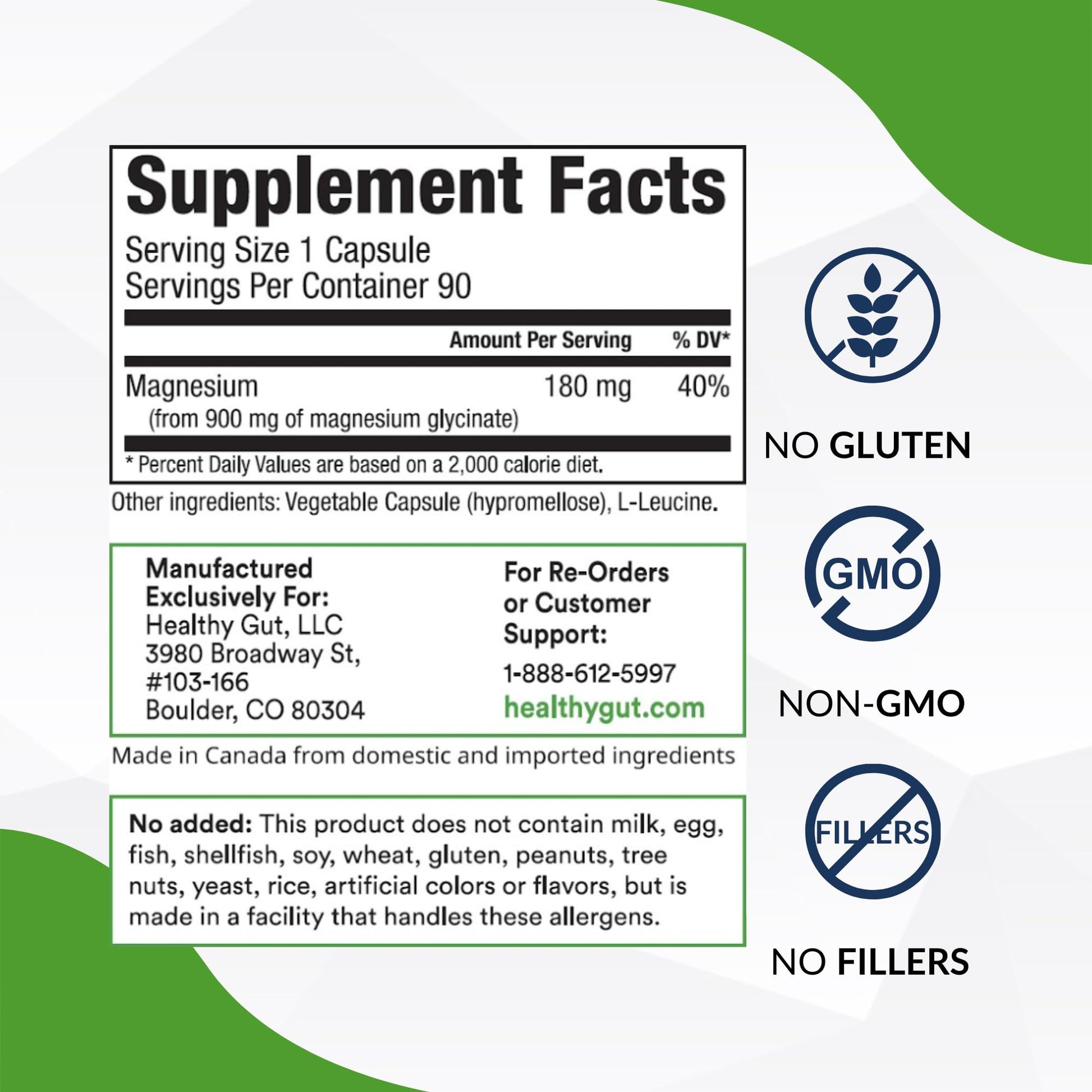 Healthy Gut Magnesium-HP | Ultra Pure Magnesium Glycinate Capsules with Zero Fillers | 180 mg Magnesium Glycinate | 90 Servings Healthy Gut Au supplements
