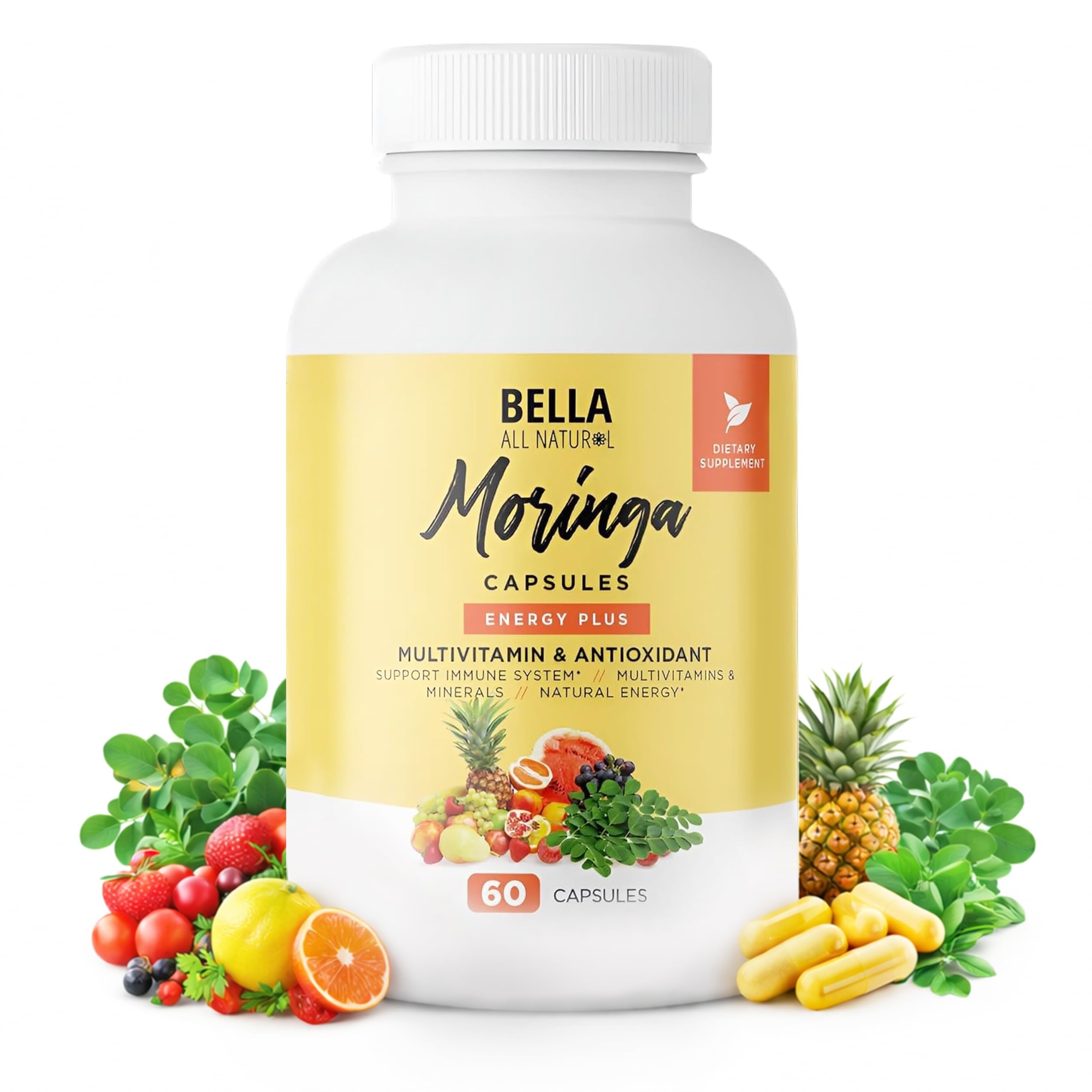 Bella All Natural Moringa Capsules 60 Count - Moringa Oleifera Leaf Supplement with Pomegranate & Elderberry Flavor, Pure Organic Moringa Capsules for Immune, Energy & Skin Health Support Bella All Natural Au supplements