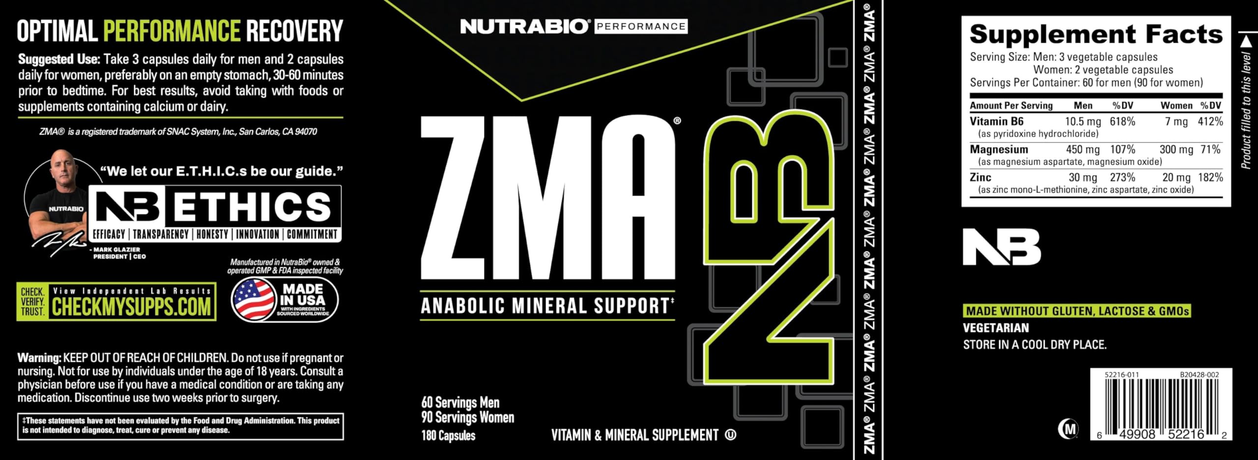 NutraBio ZMA Supplements for Men & Women- Zinc Magnesium Supplements to Support Hormone Levels, Peak Performance, Sleep, Muscle Recovery, Immune Health, 180 Ct. NutraBio Au supplements