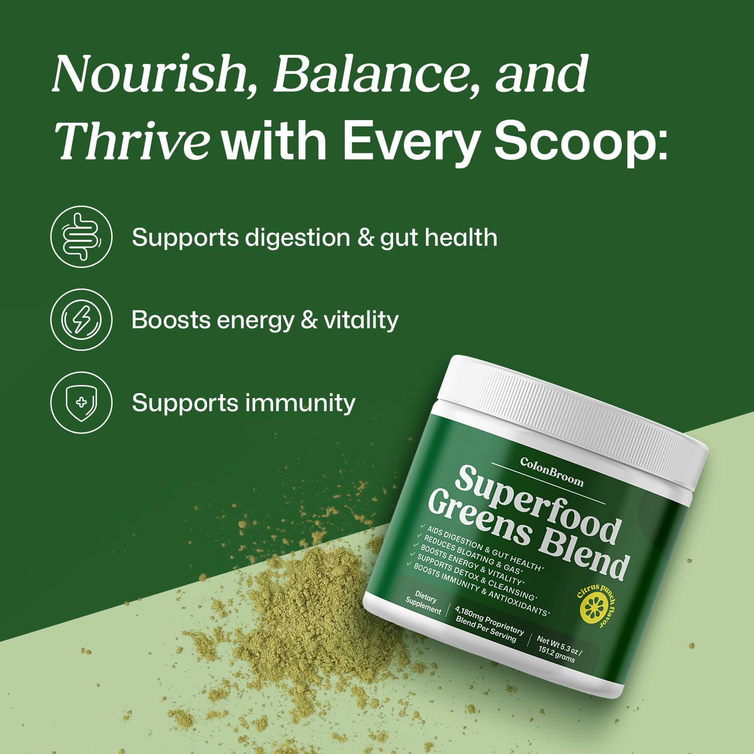 ColonBroom Superfood Greens Powder Supplement | Super Greens Juice Powder with Probiotics, Prebiotics, Spirulina & Chlorella | Natural for Energy, Immunity, Digestion & Detox Support | 28 Servings ColonBroom Au supplements