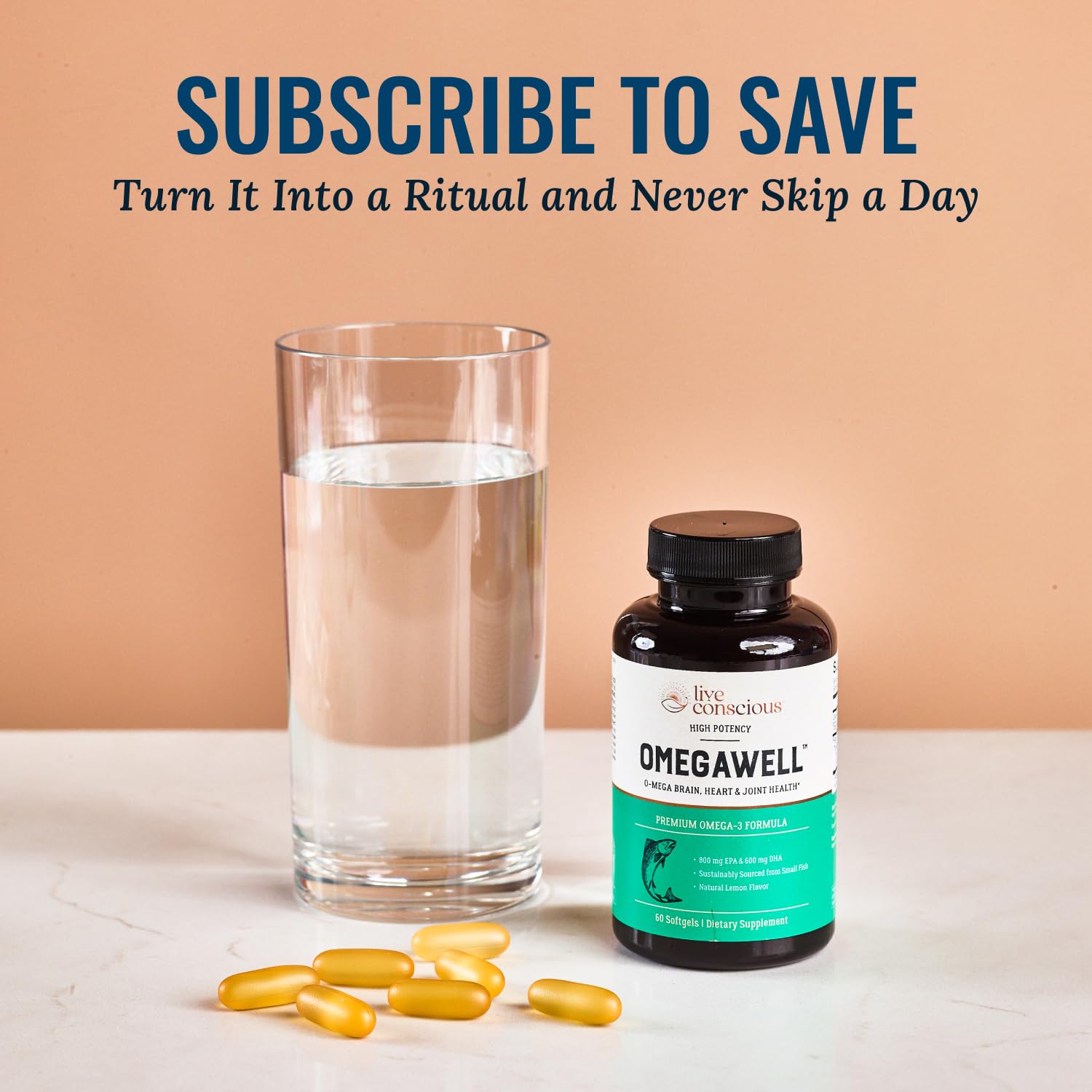 Live Conscious OmegaWell Omega 3 Fish Oil - 2000mg Capsules: Heart, Brain, & Joint Support - 800 mg EPA 600 mg DHA - Sustainably Sourced - Softgels - 30 Day Supply Live Conscious Au supplements