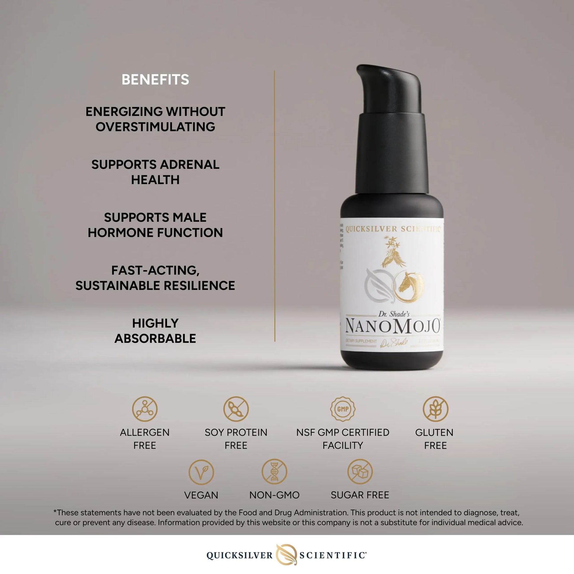 Quicksilver Scientific NanoMojo - Male-Specific Endurance Elixir & Energy Boost Support - 19 Herbs Including Epimedium for Men, Rhodiola Extract, Herbal Ginseng, and Adaptogenic Herbs (1.7oz / 50ml) Quicksilver Scientific Au supplements