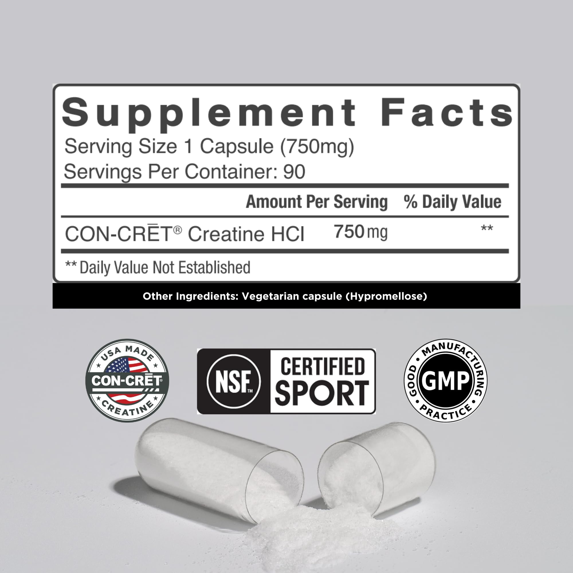 CON-CRET Creatine HCl Capsules | Muscle, Cognitive, Cellular Energy Support | No Bloating or Cramps | USA Made & NSF Certified | Creatine Pills (90 ct) CON-CRET Au supplements